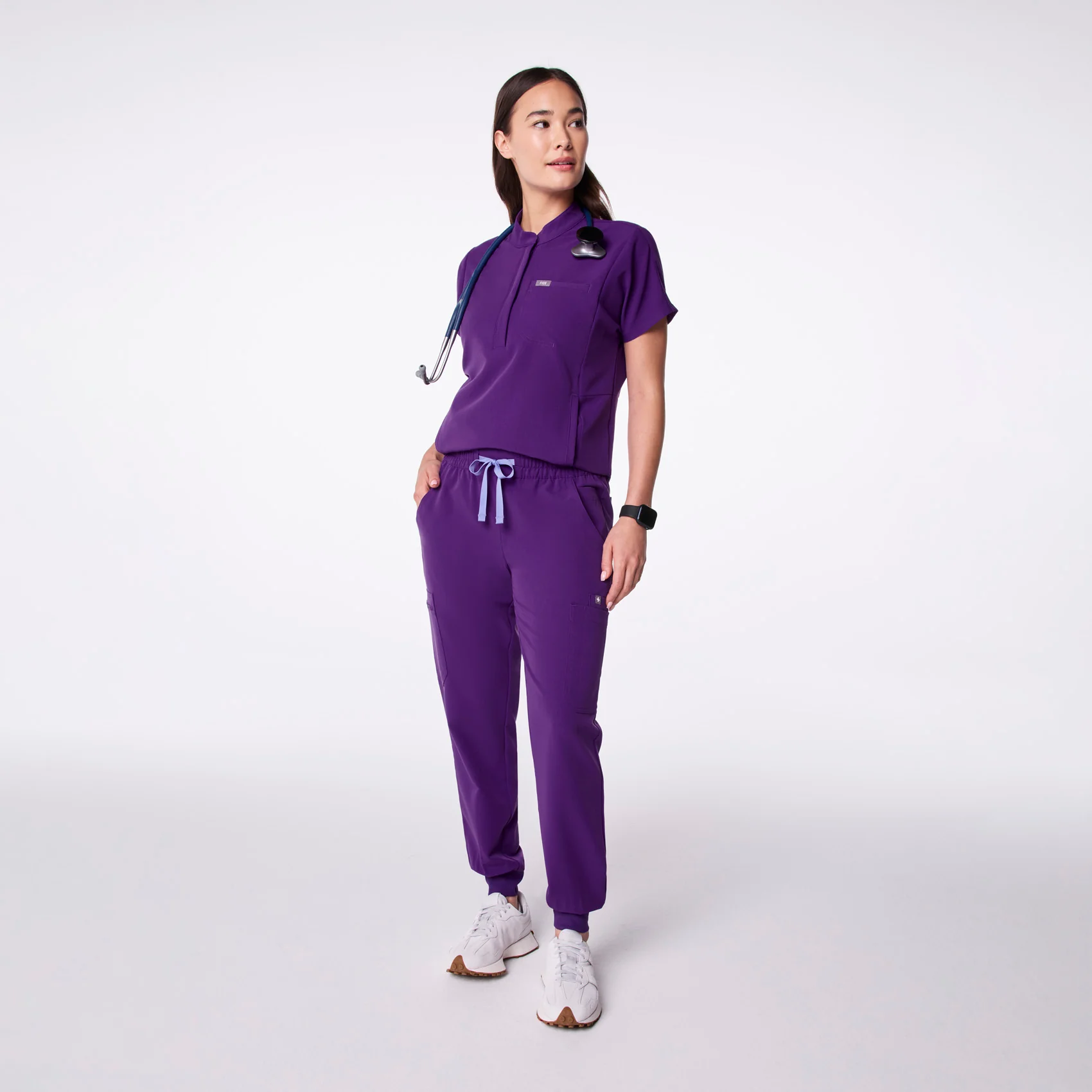 women's Digital Grape Montex - Mock Neck Scrub Top - Image 2