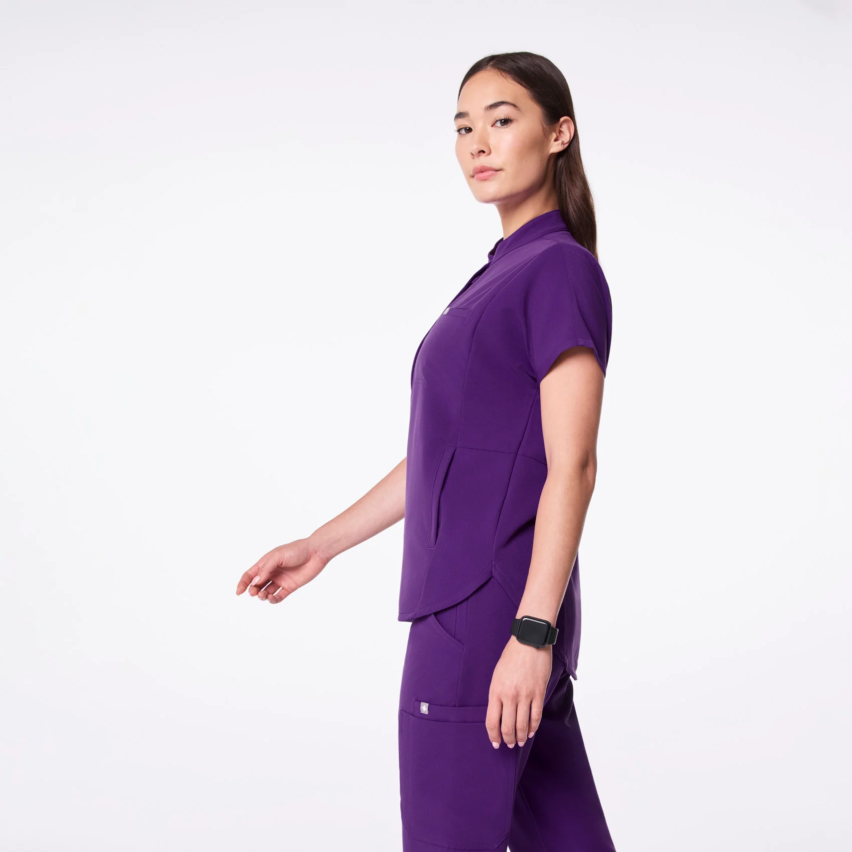 women's Digital Grape Montex - Mock Neck Scrub Top - Image 3