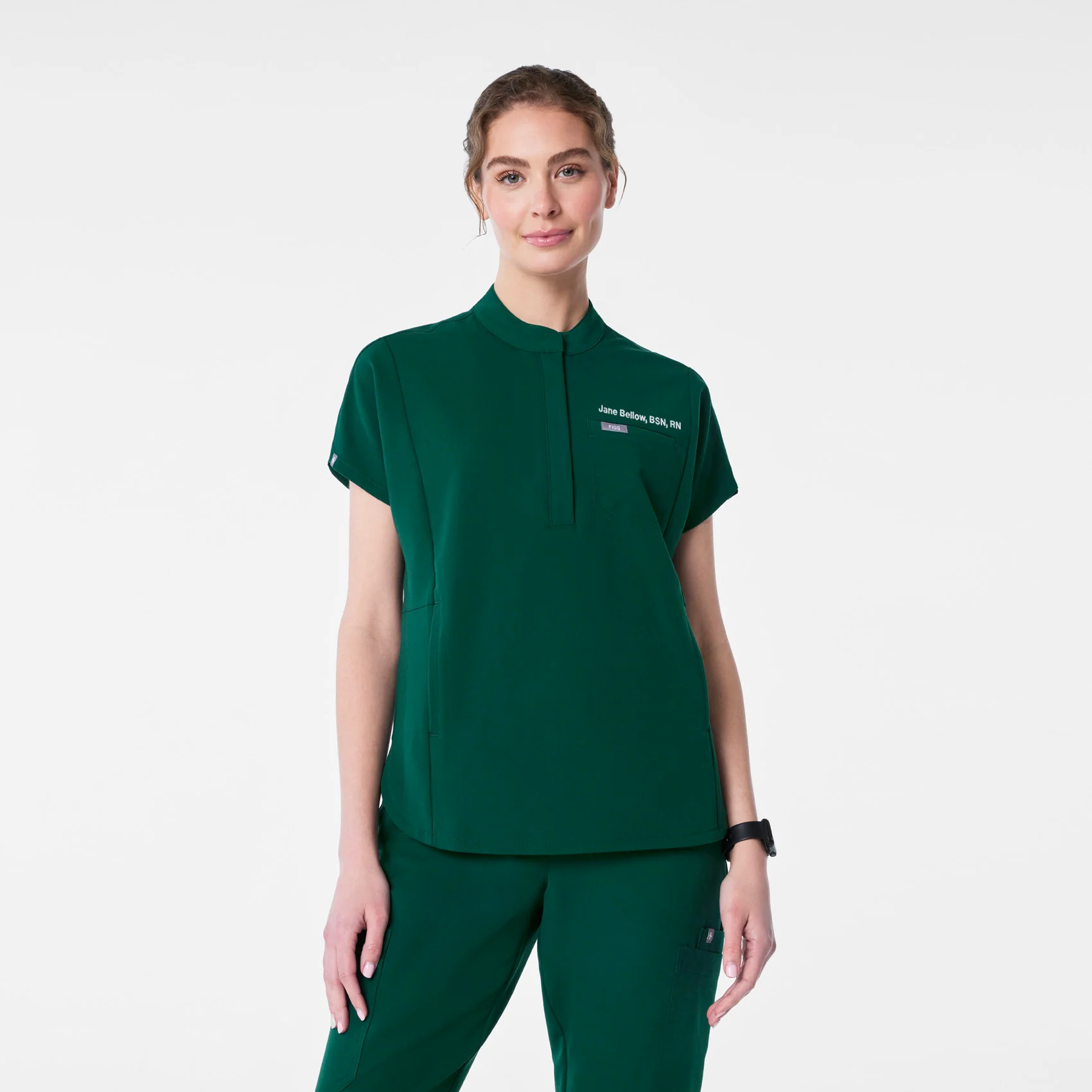 women's Forest Green Montex - Mock Neck Scrub Top
