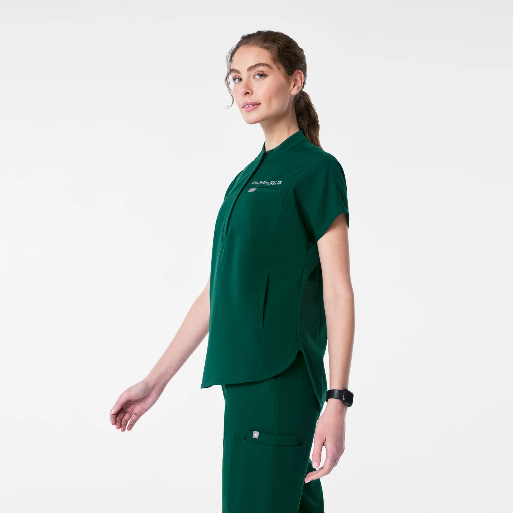 women's Forest Green Montex - Mock Neck Scrub Top - Image 3