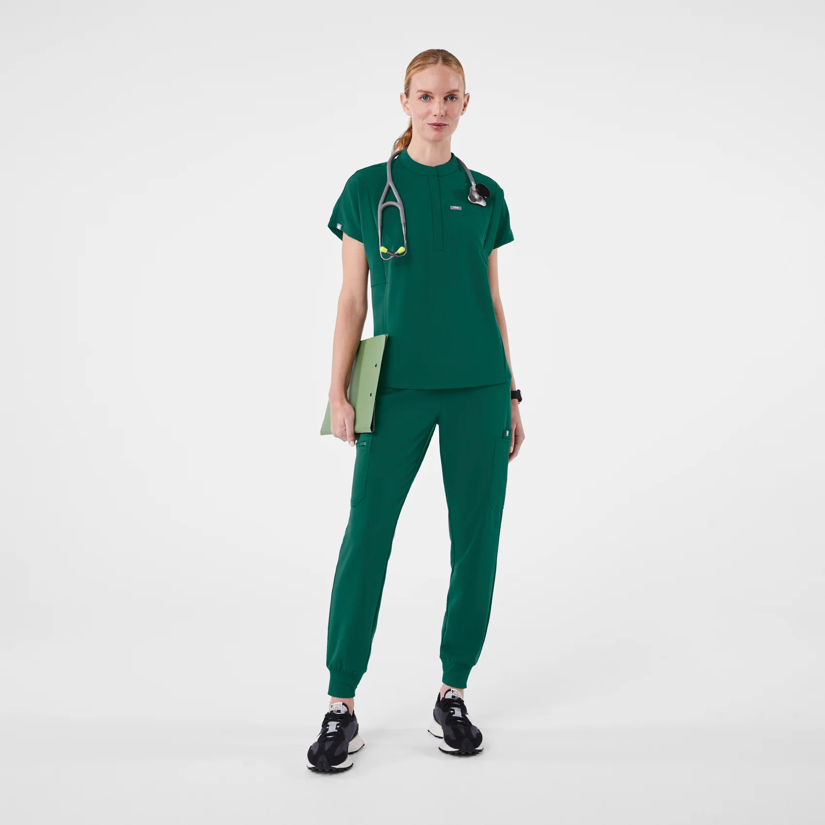 women's Hunter Green Montex - Mock Neck Scrub Top - Image 2
