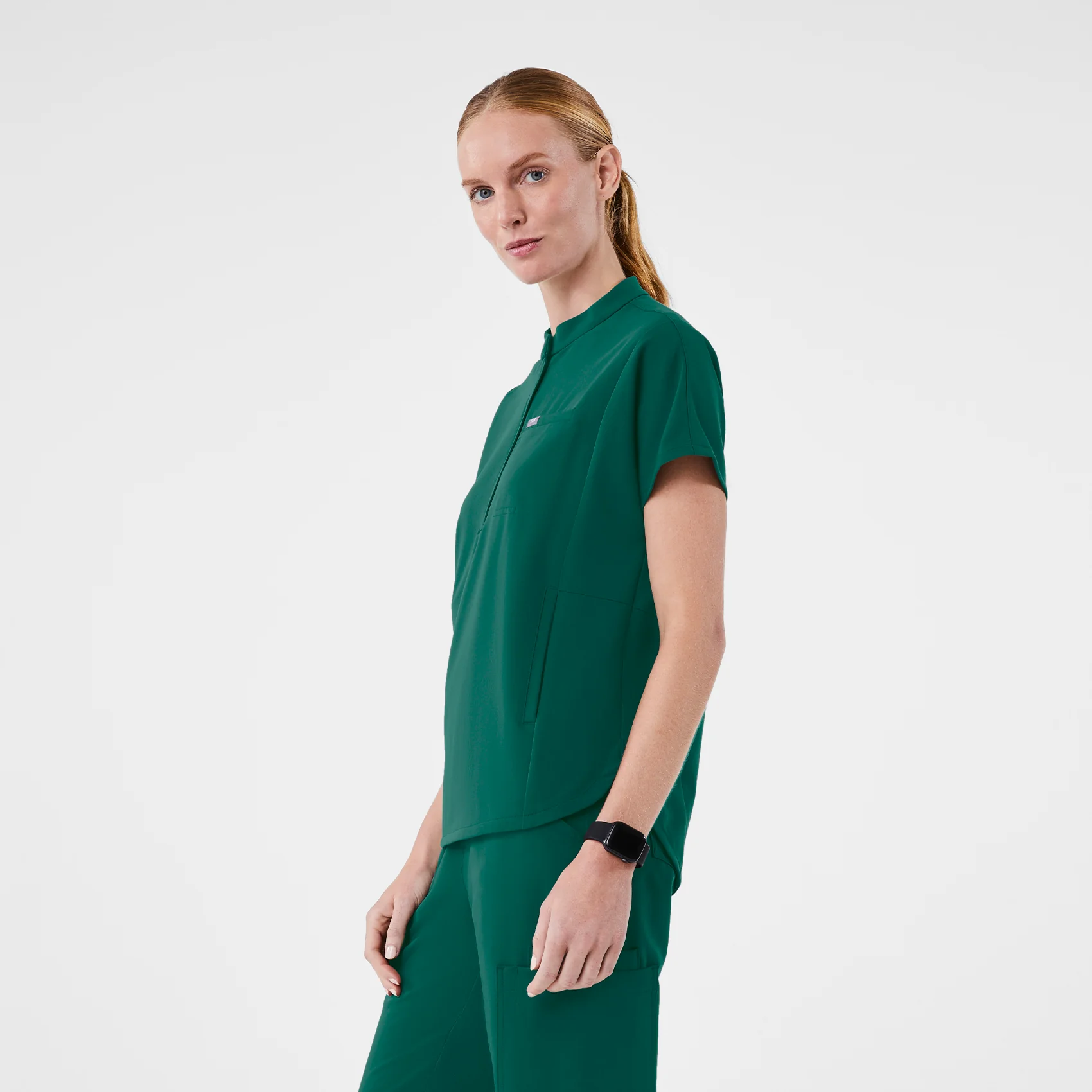women's Hunter Green Montex - Mock Neck Scrub Top - Image 3