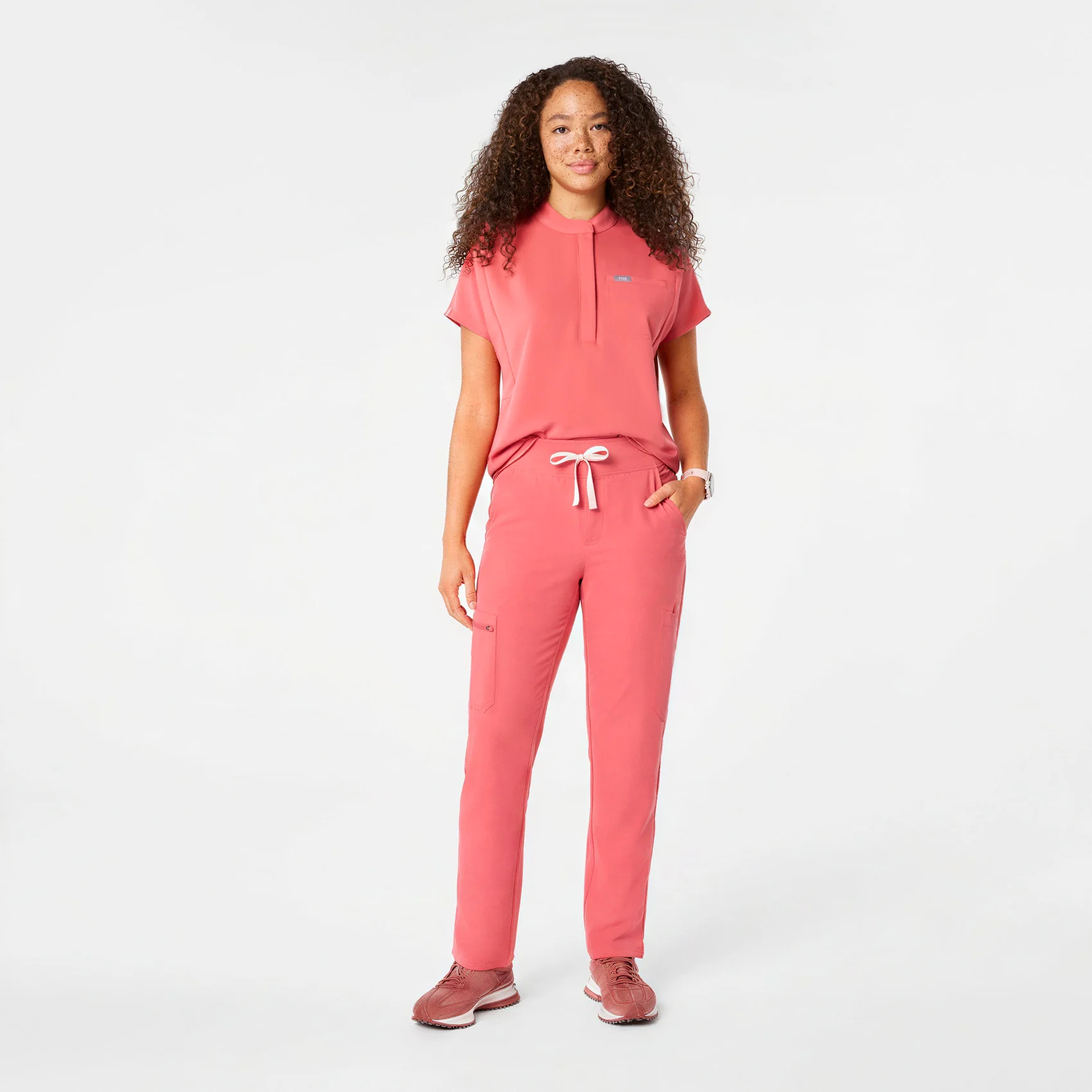 women's Pulmonary Pink Montex - Mock Neck Scrub Top - Image 2