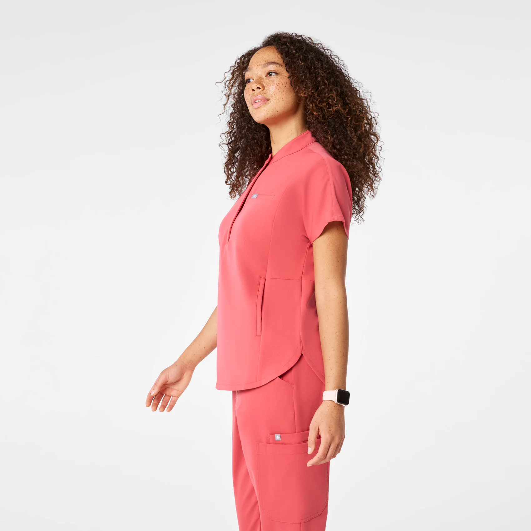women's Pulmonary Pink Montex - Mock Neck Scrub Top - Image 3