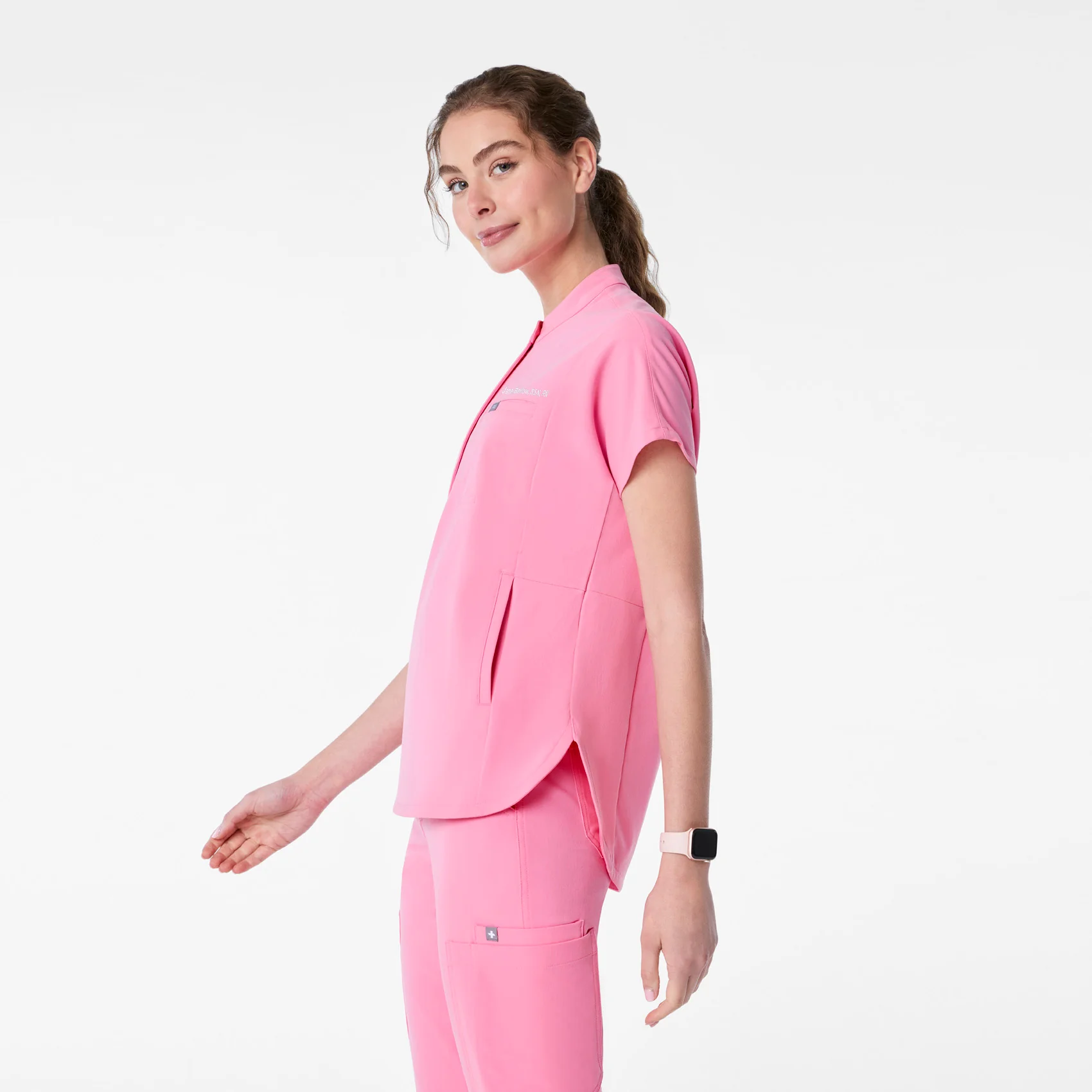 women's Sunrise Pink Montex - Mock Neck Scrub Top - Image 3