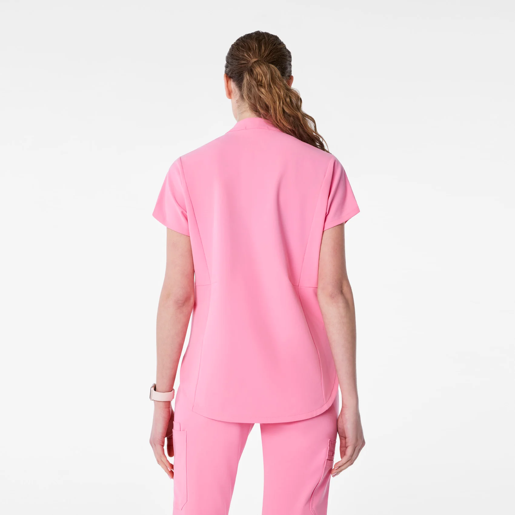 women's Sunrise Pink Montex - Mock Neck Scrub Top - Image 4