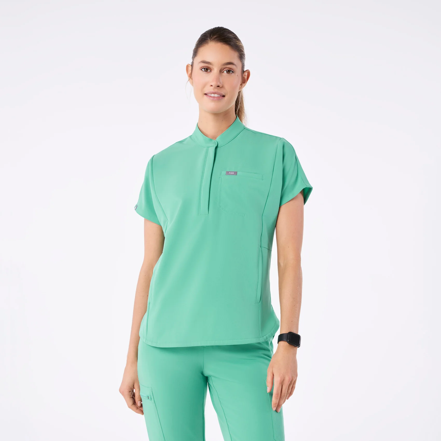 women's Surgical Green Montex - Mock Neck Scrub Top
