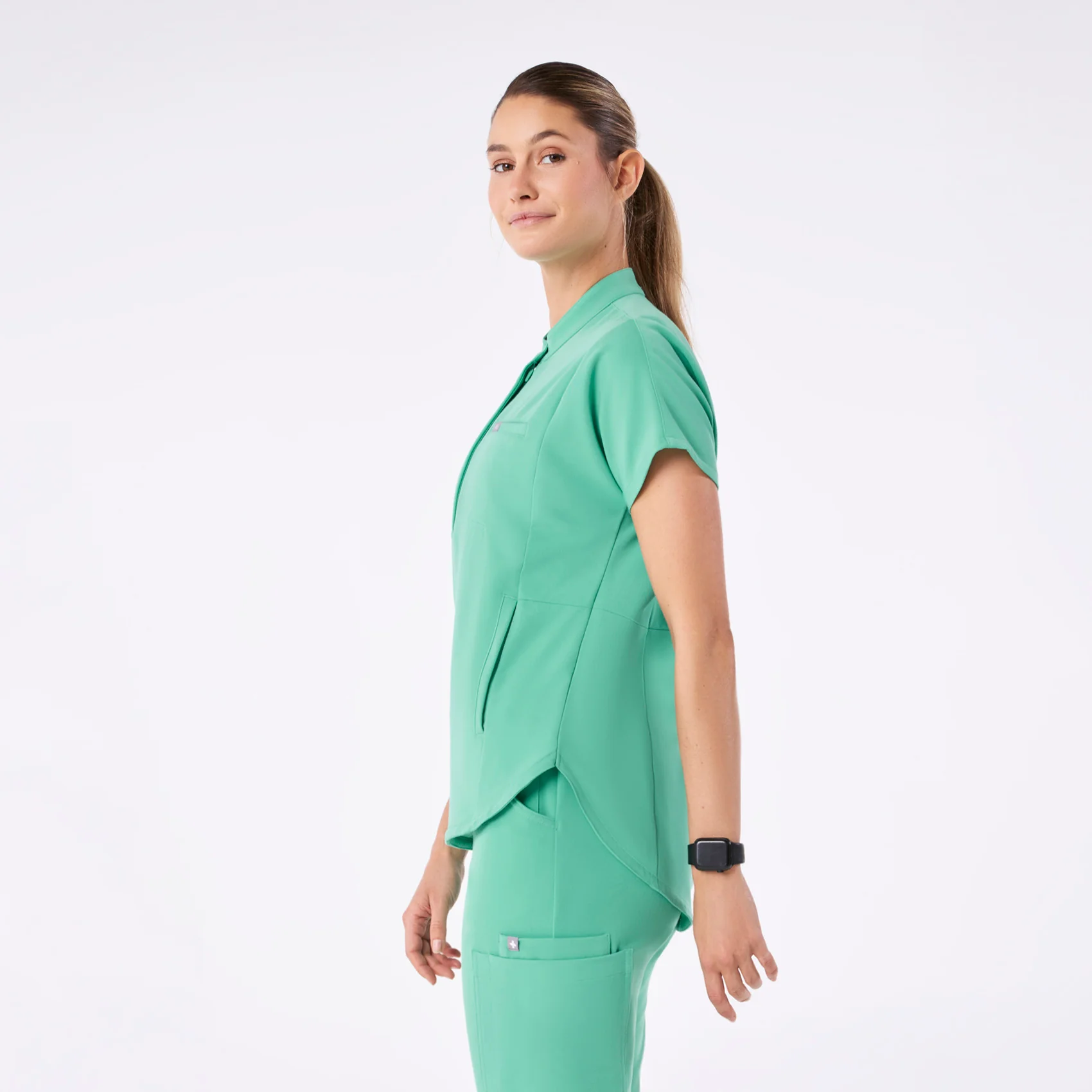 women's Surgical Green Montex - Mock Neck Scrub Top - Image 3