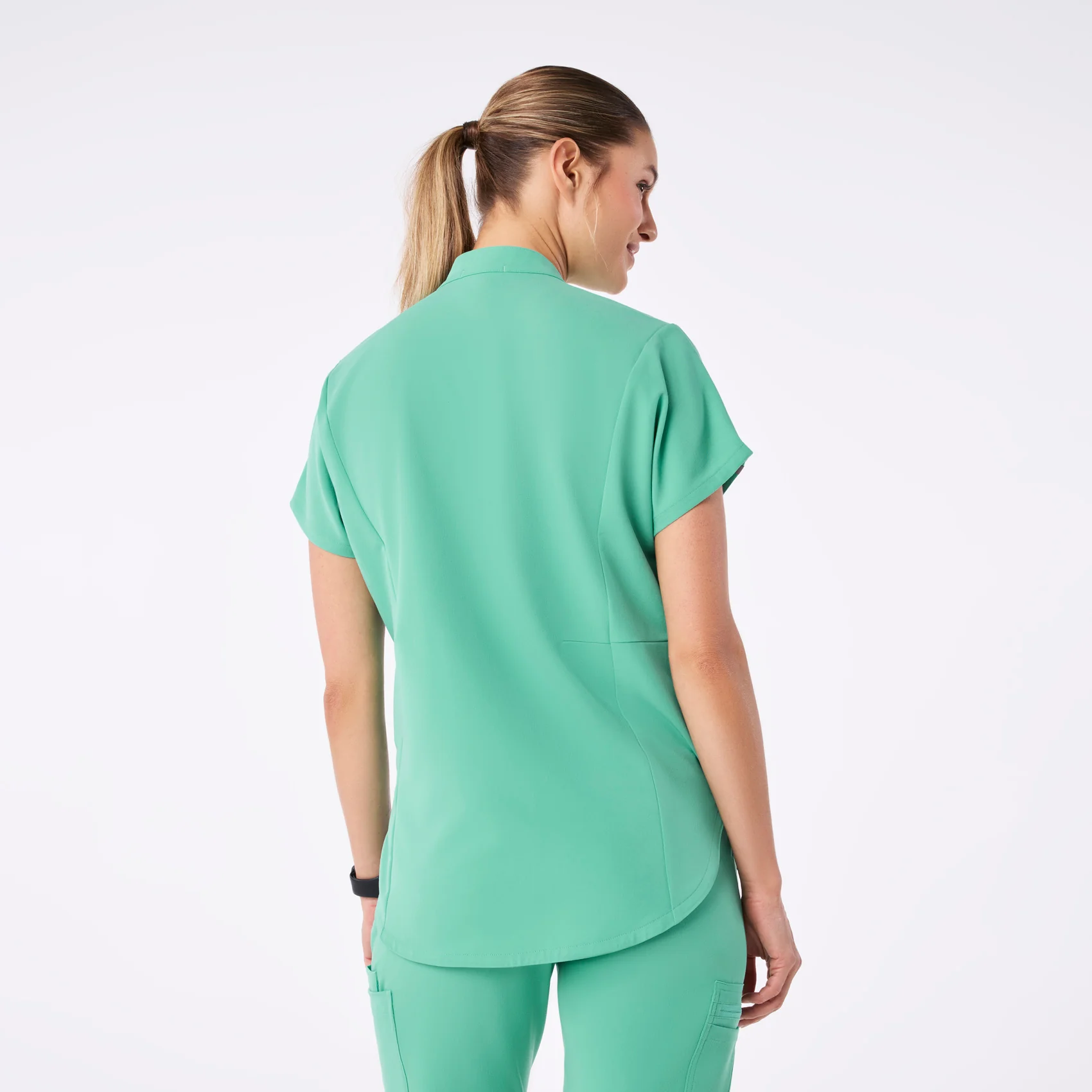 women's Surgical Green Montex - Mock Neck Scrub Top - Image 4