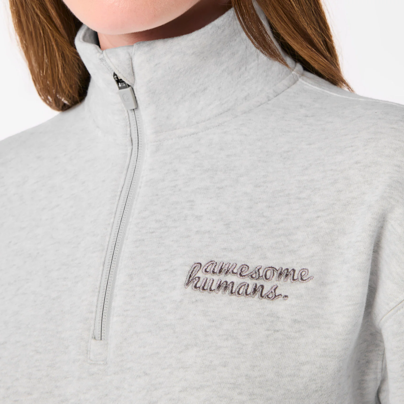 women's Heather Grey Off-Shift Awesome Humans ¼ Zip - Sweatshirt™ - Image 2