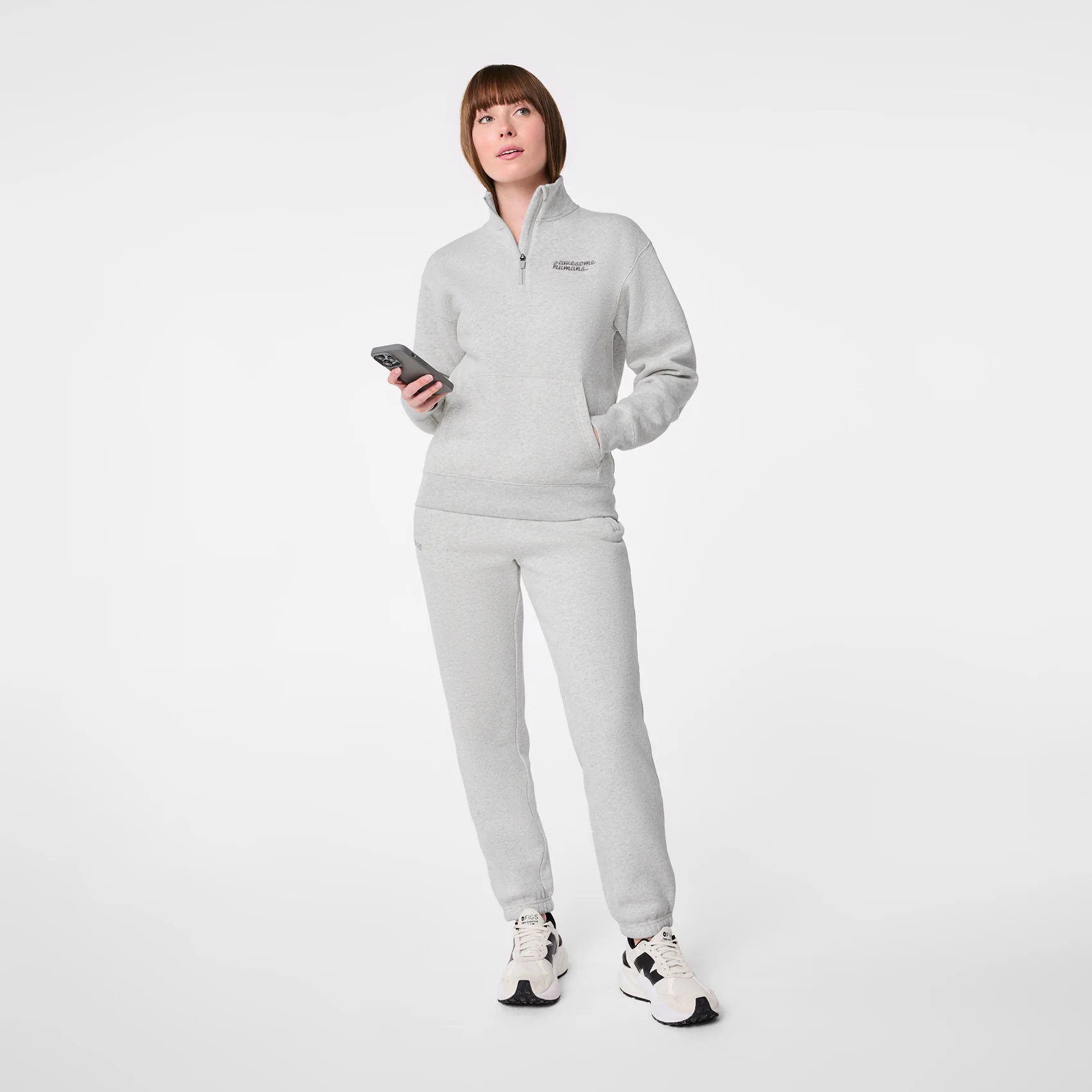 women's Heather Grey Off-Shift Awesome Humans ¼ Zip - Sweatshirt™ - Image 3