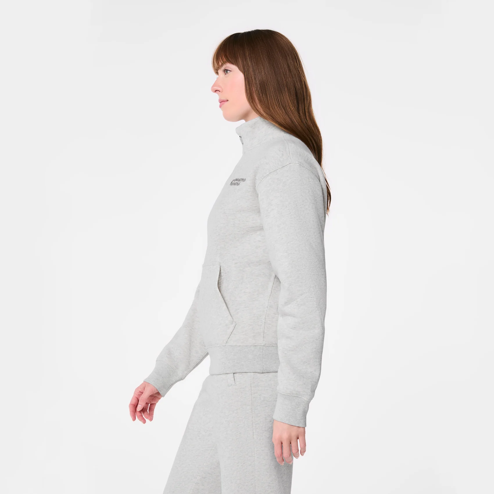 women's Heather Grey Off-Shift Awesome Humans ¼ Zip - Sweatshirt™ - Image 4