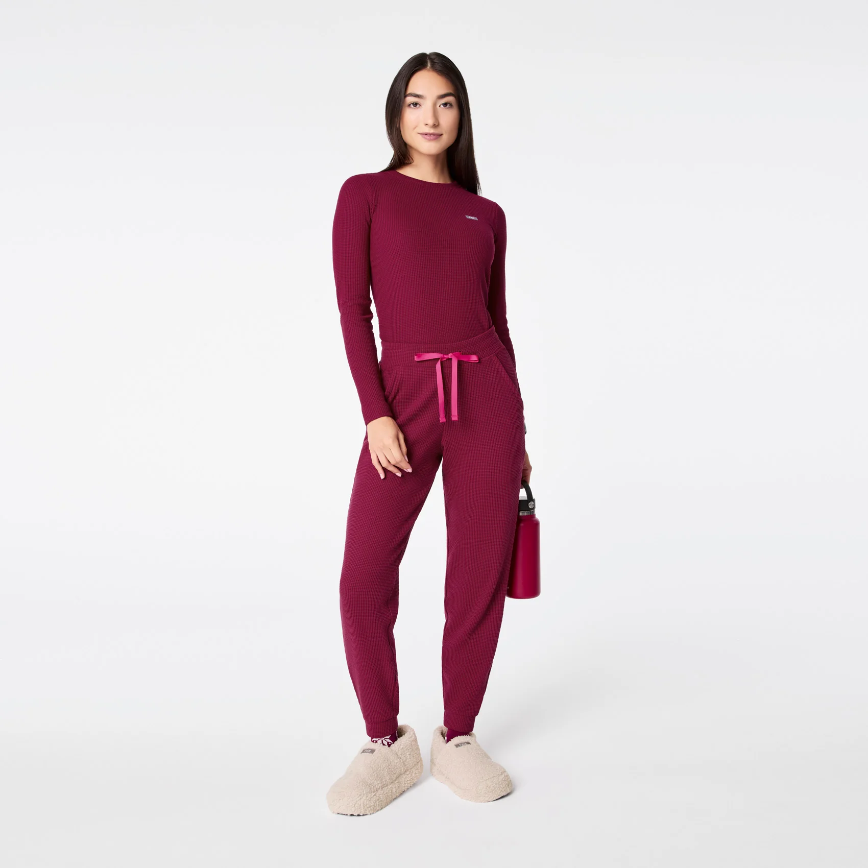 women's Deep Cranberry Off-Shift High Waisted Waffle Jogger Sweatpant™ - Image 2