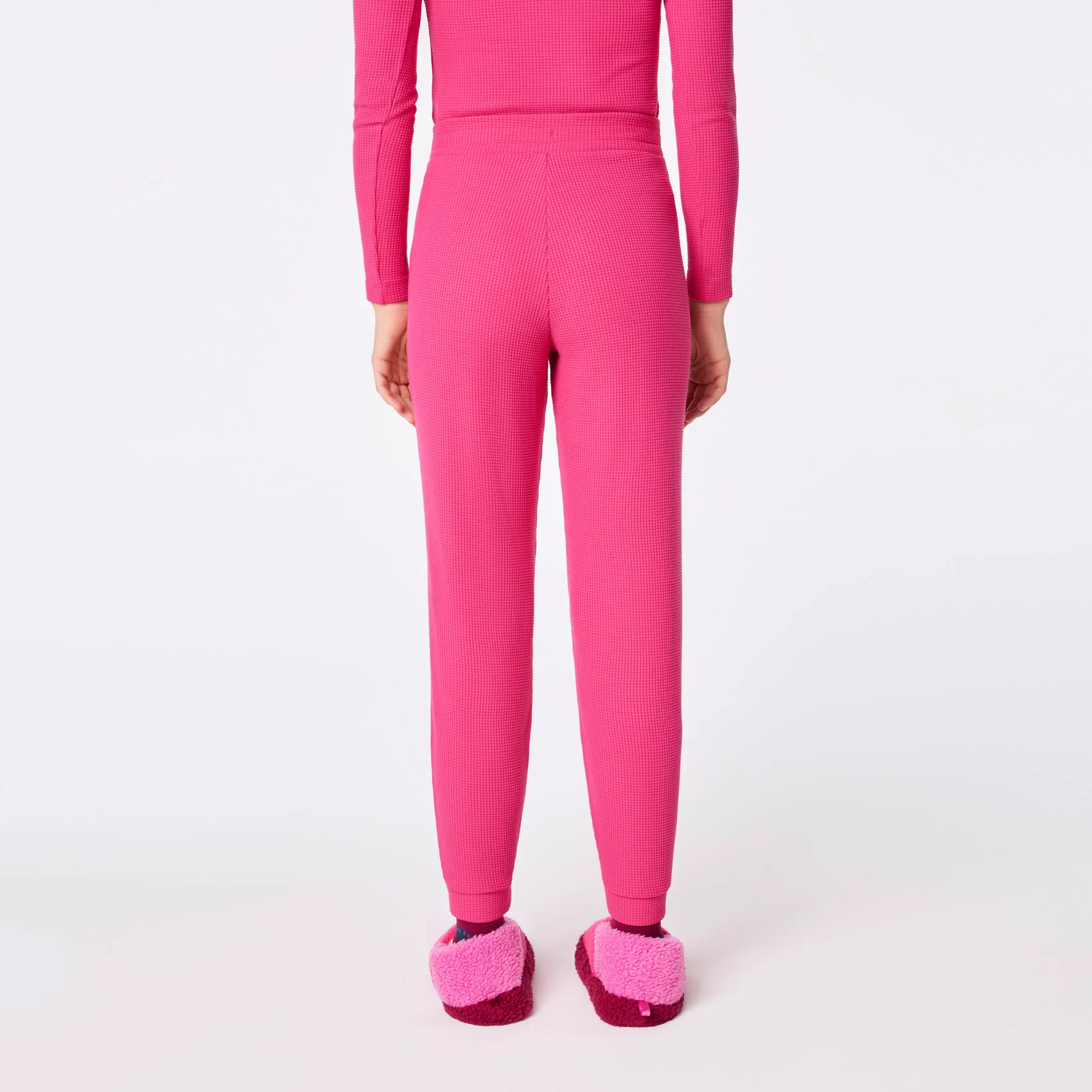 women's Shocking Pink Off-Shift High Waisted Waffle Jogger Sweatpant™ - Image 4