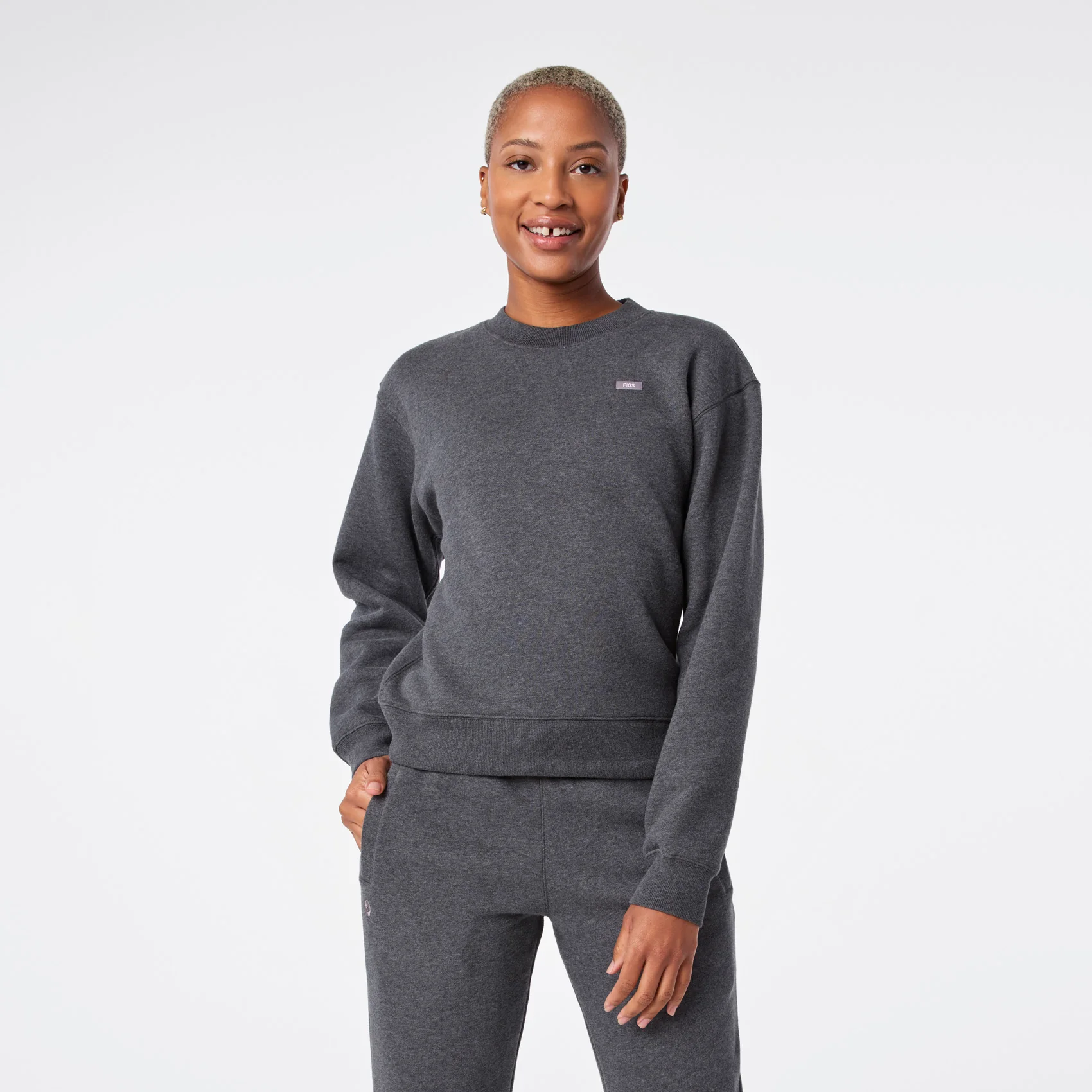 women's Charcoal Heather Grey Off-Shift Relaxed - Crewneck Sweatshirtâ˘