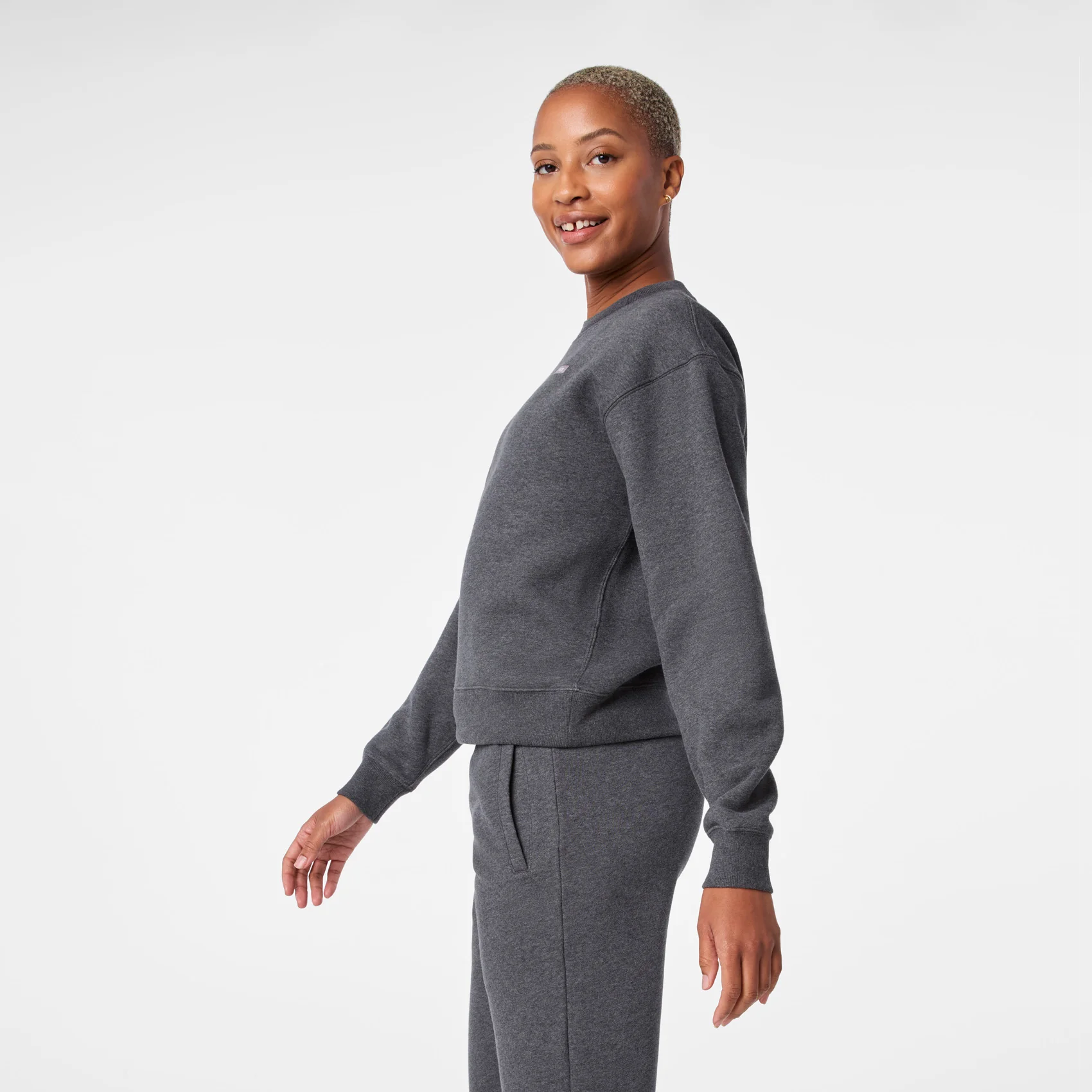 women's Charcoal Heather Grey Off-Shift Relaxed - Crewneck Sweatshirt⢠- Image 3