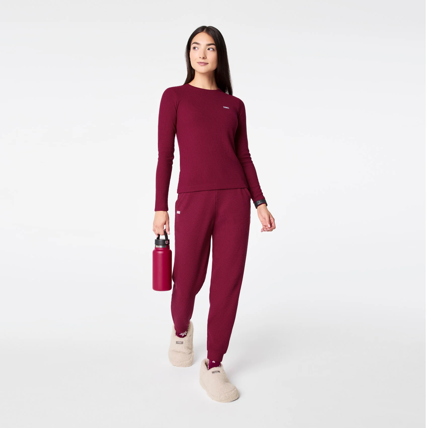 women's Deep Cranberry Off-Shift Waffle - Crewneck Top™ - Image 3