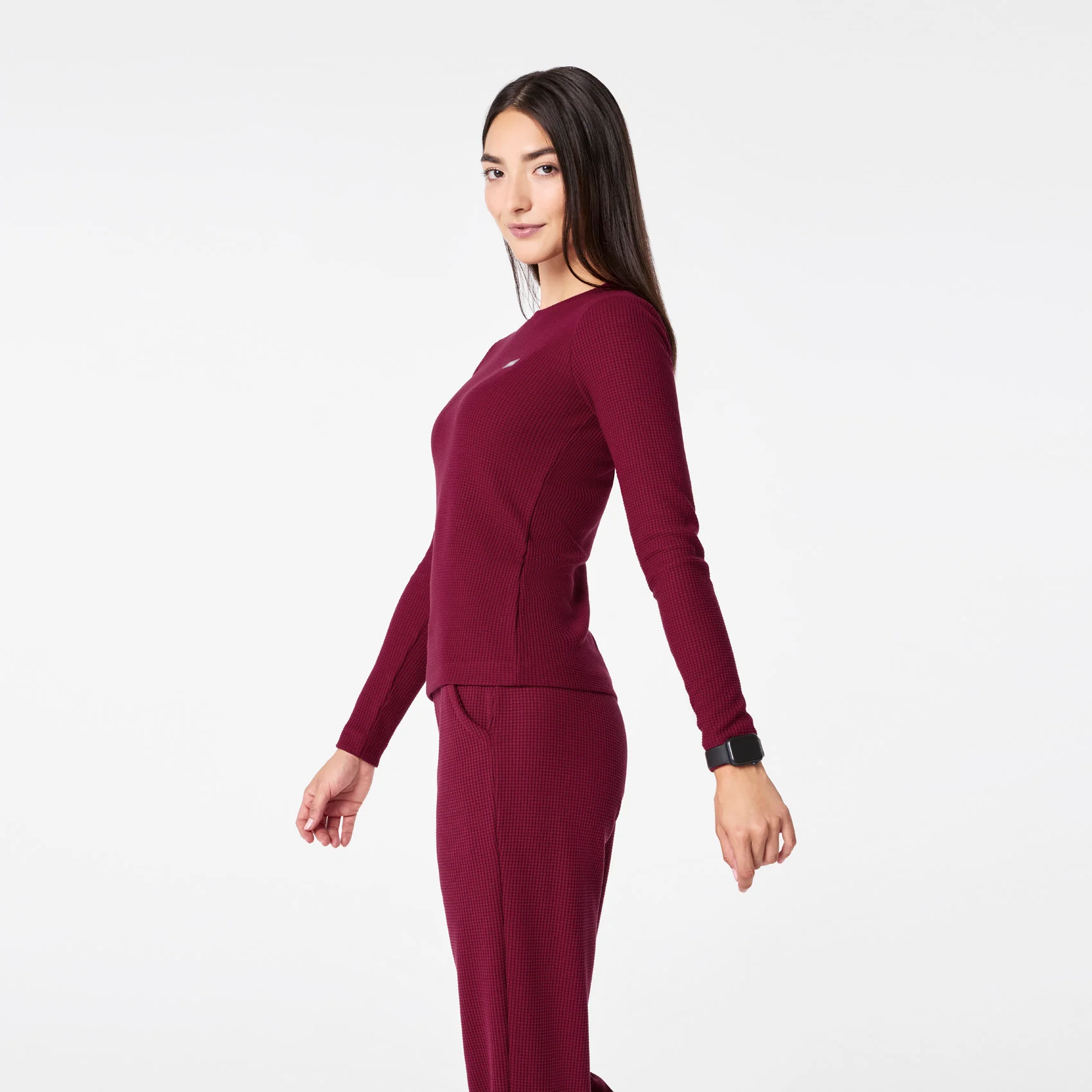 women's Deep Cranberry Off-Shift Waffle - Crewneck Top™ - Image 4