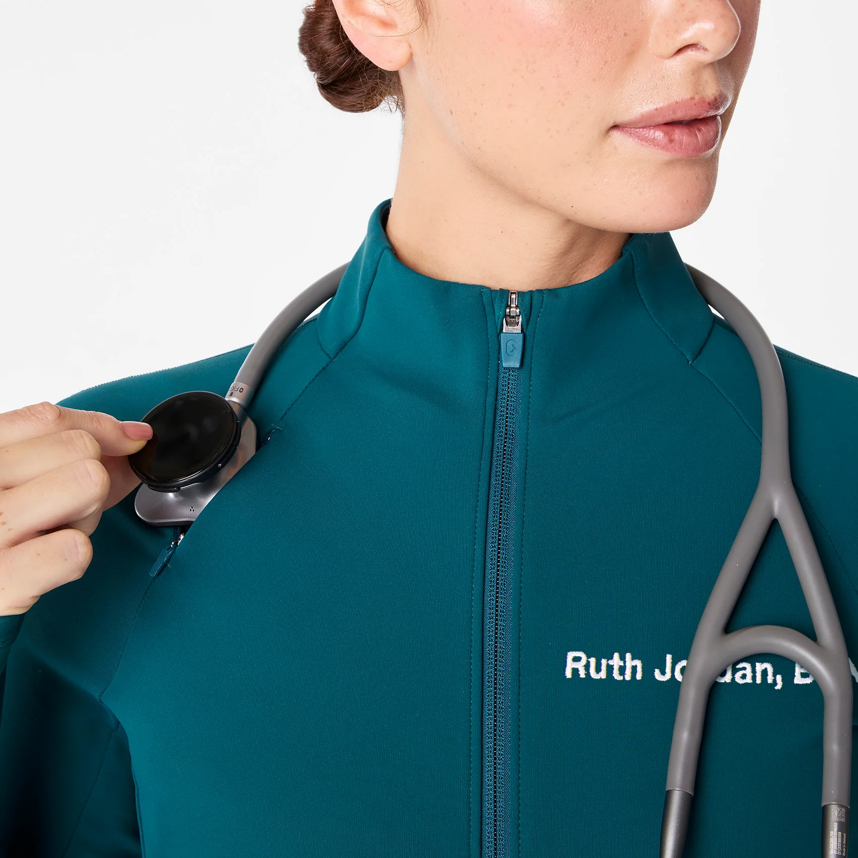women's Caribbean Blue On-Shift ContourKnit Scrub Jacket™ - Image 6