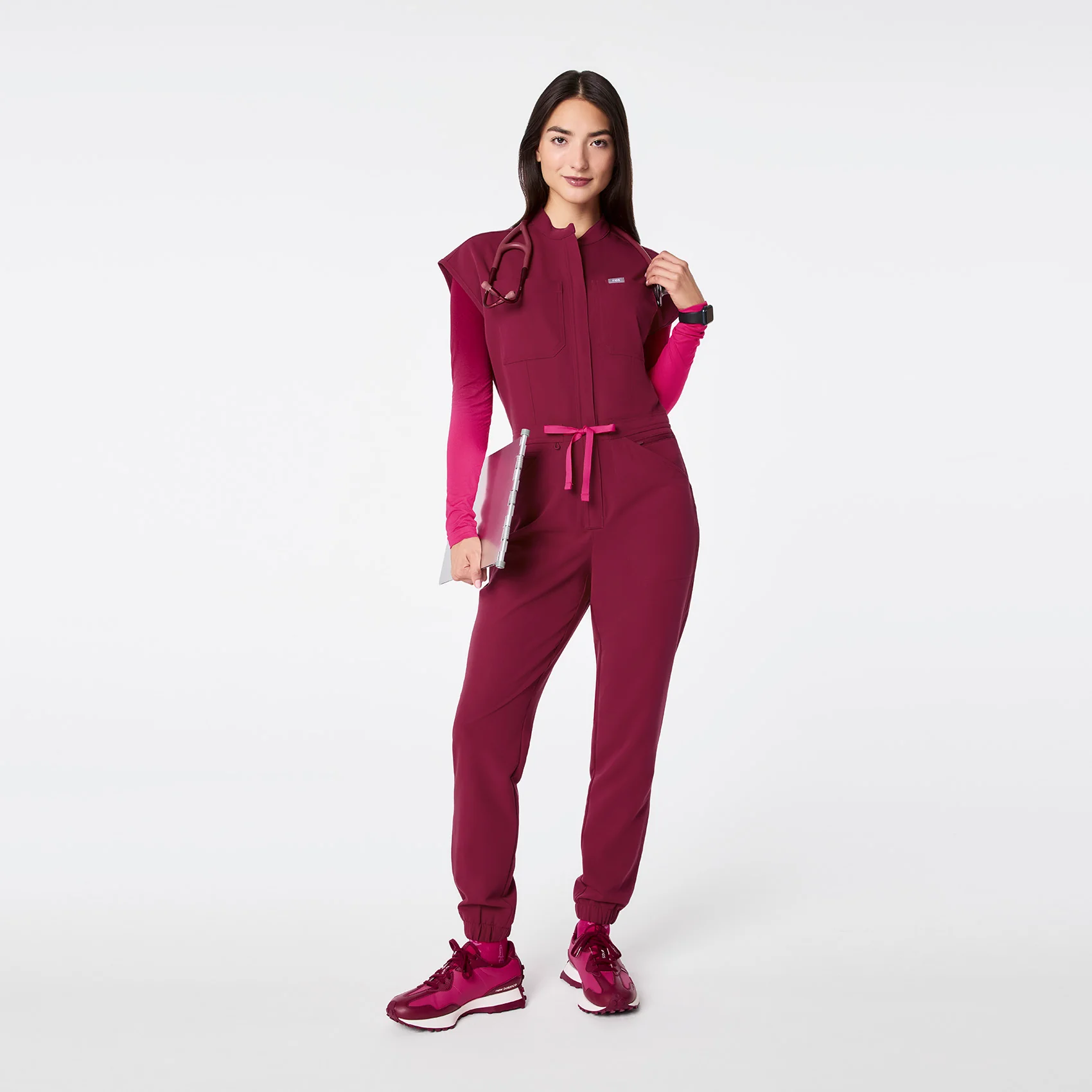 women's Deep Cranberry Rafaela Cargo - Tall ScrubJumpsuit™