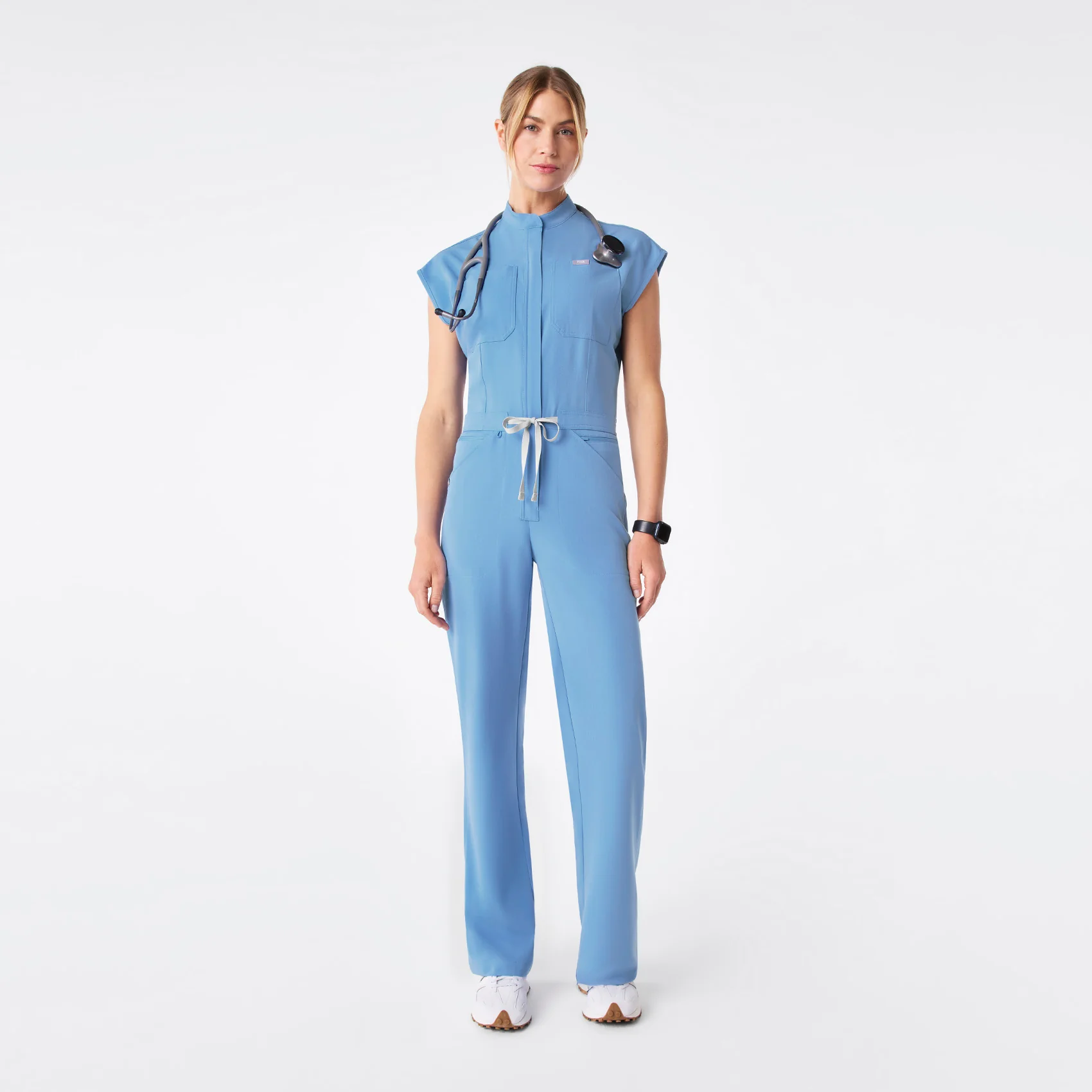 women's Ceil Blue Rafaela Wide Leg - Petite ScrubJumpsuit™