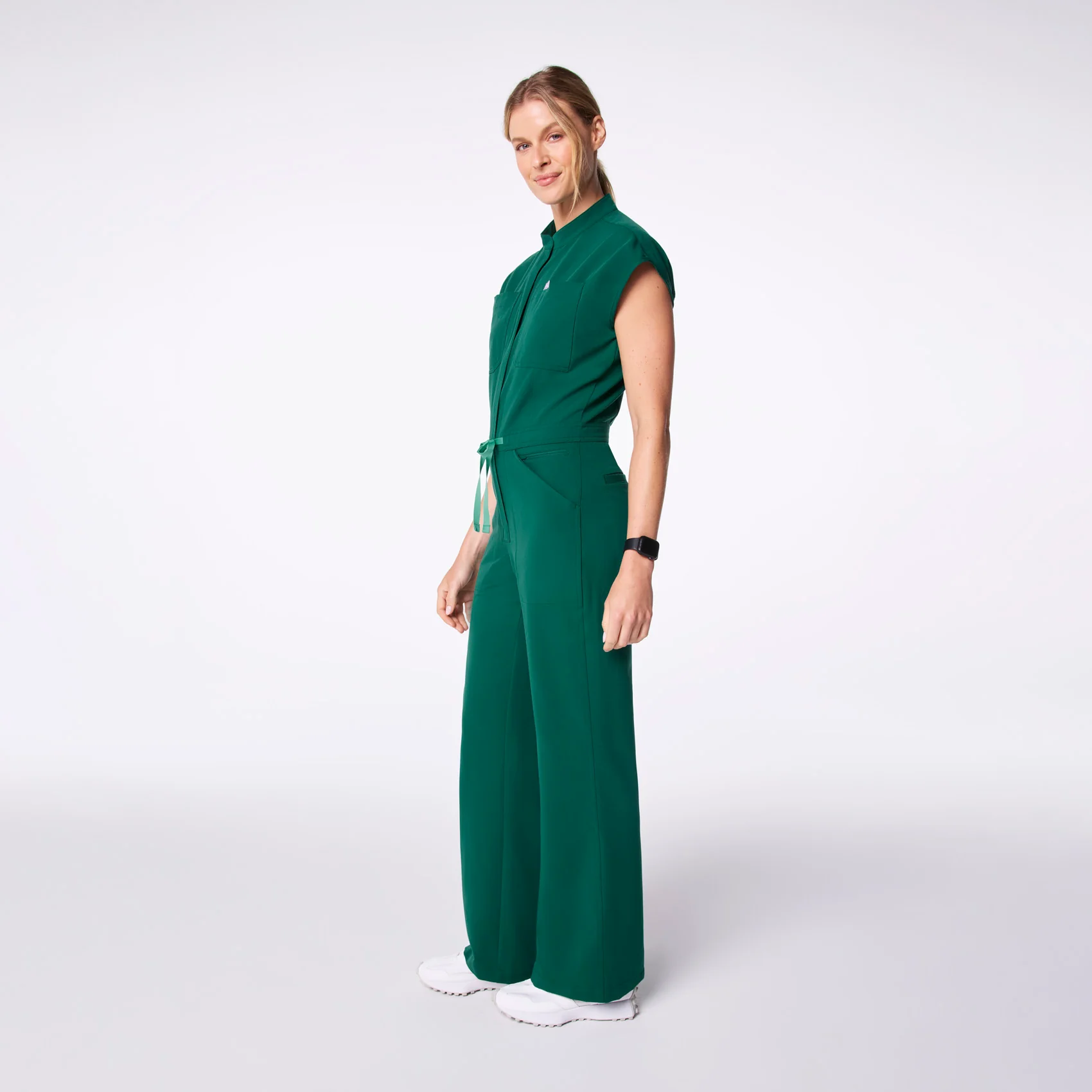 women's Hunter Green Rafaela Wide Leg - Petite ScrubJumpsuit™ - Image 3