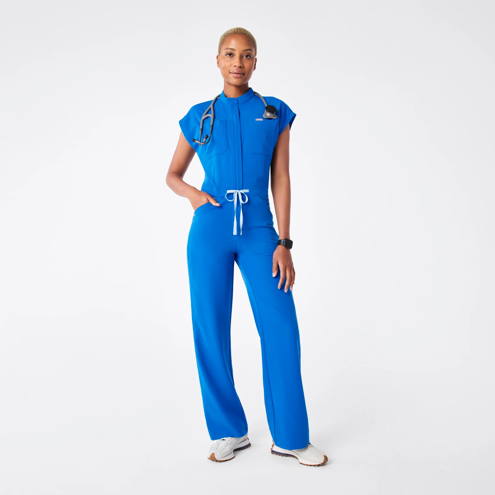 women's Royal Blue Rafaela Wide Leg - Petite ScrubJumpsuit™