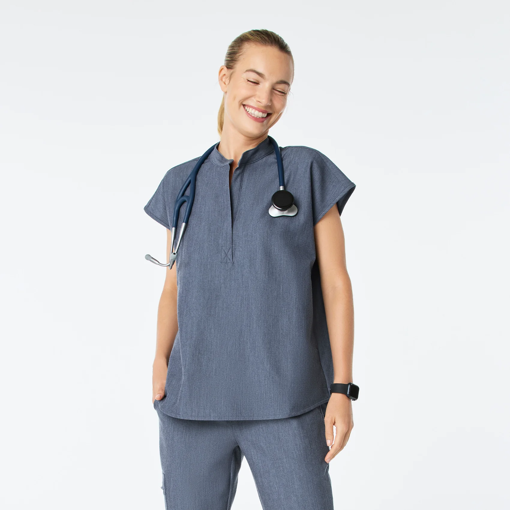 women's Heather Denim Rafaela - Oversized Scrub Topā¢
