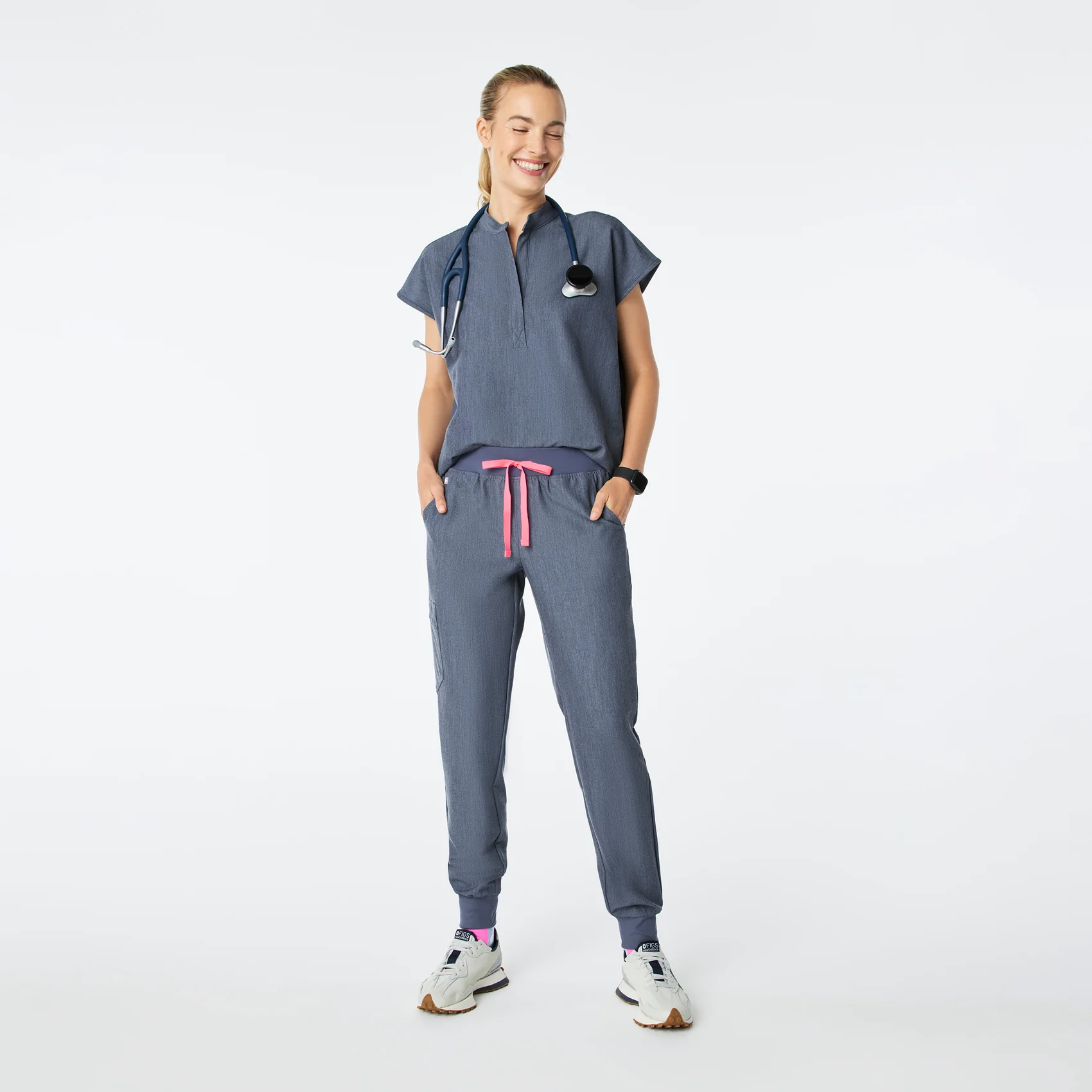 women's Heather Denim Rafaela - Oversized Scrub Top⢠- Image 2