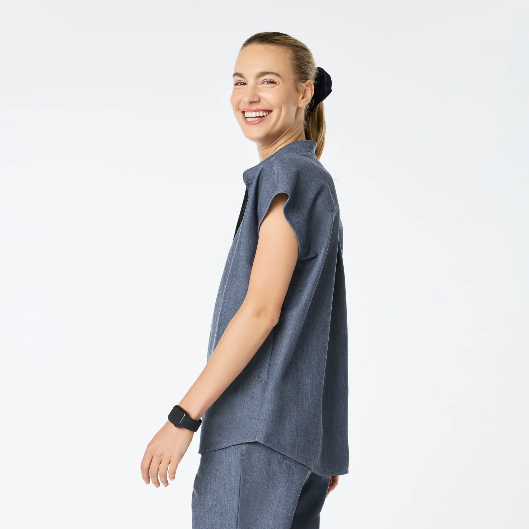 women's Heather Denim Rafaela - Oversized Scrub Top⢠- Image 3