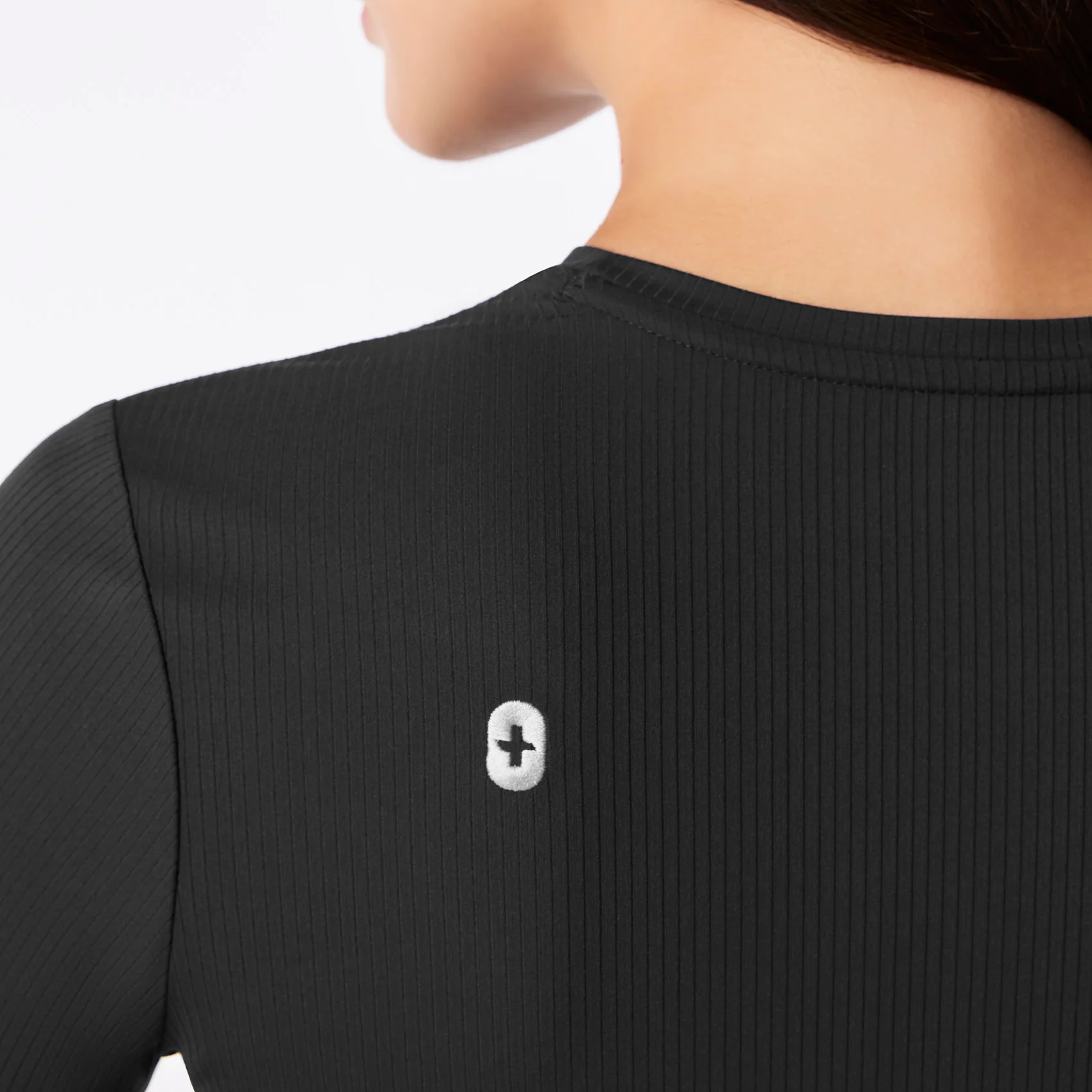women's Black Ribbed Cropped - Longsleeve Underscrub - Image 2