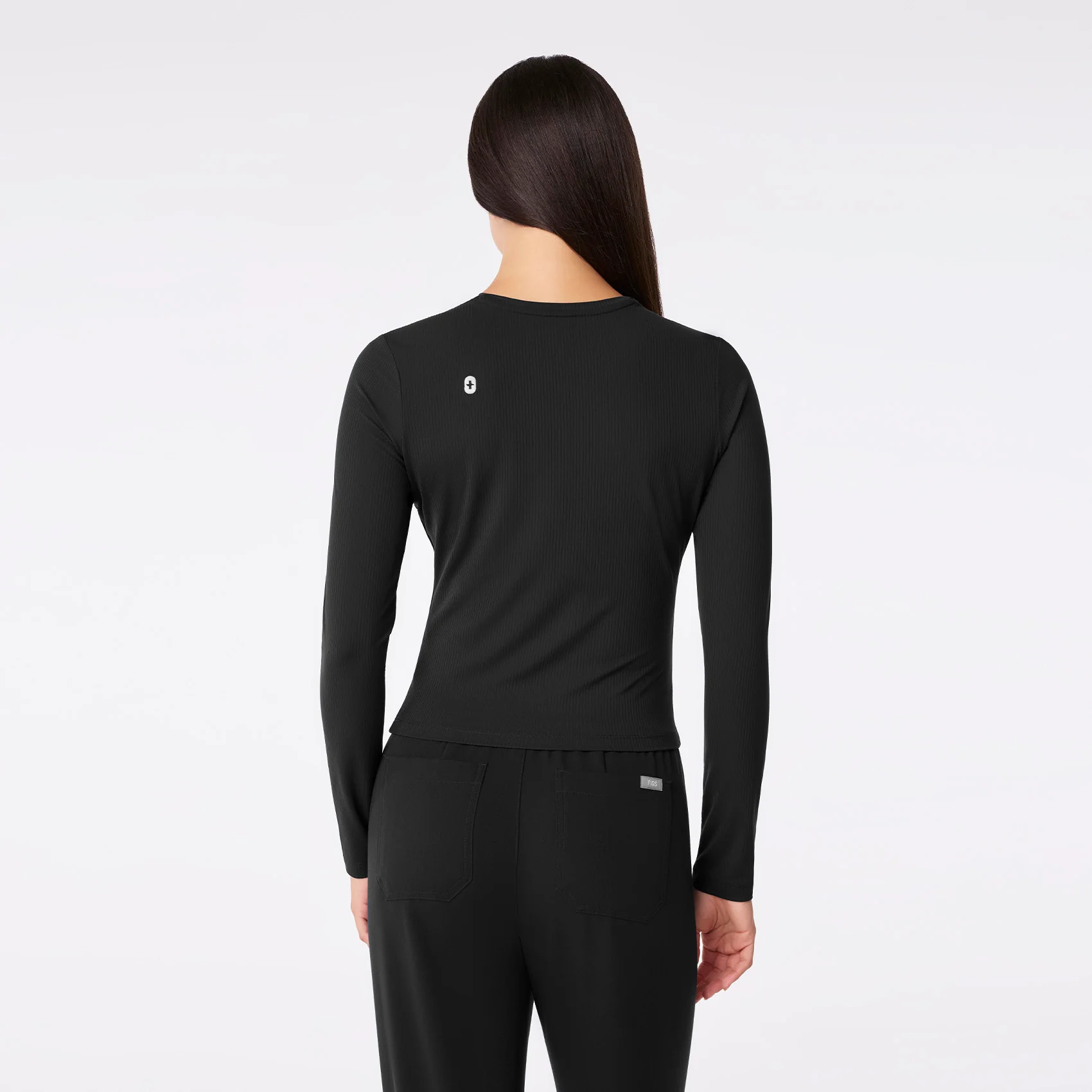 women's Black Ribbed Cropped - Longsleeve Underscrub - Image 5