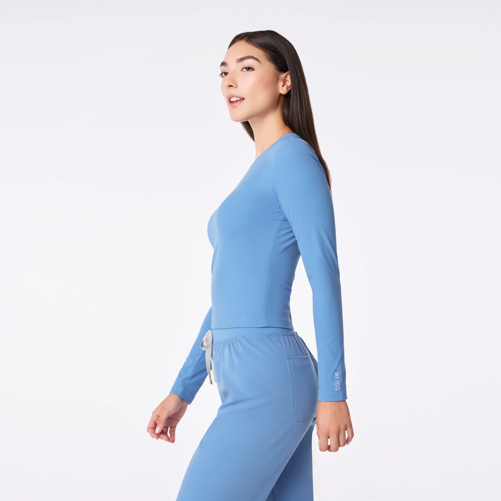 women's Ceil Blue Ribbed Cropped - Longsleeve Underscrub - Image 4