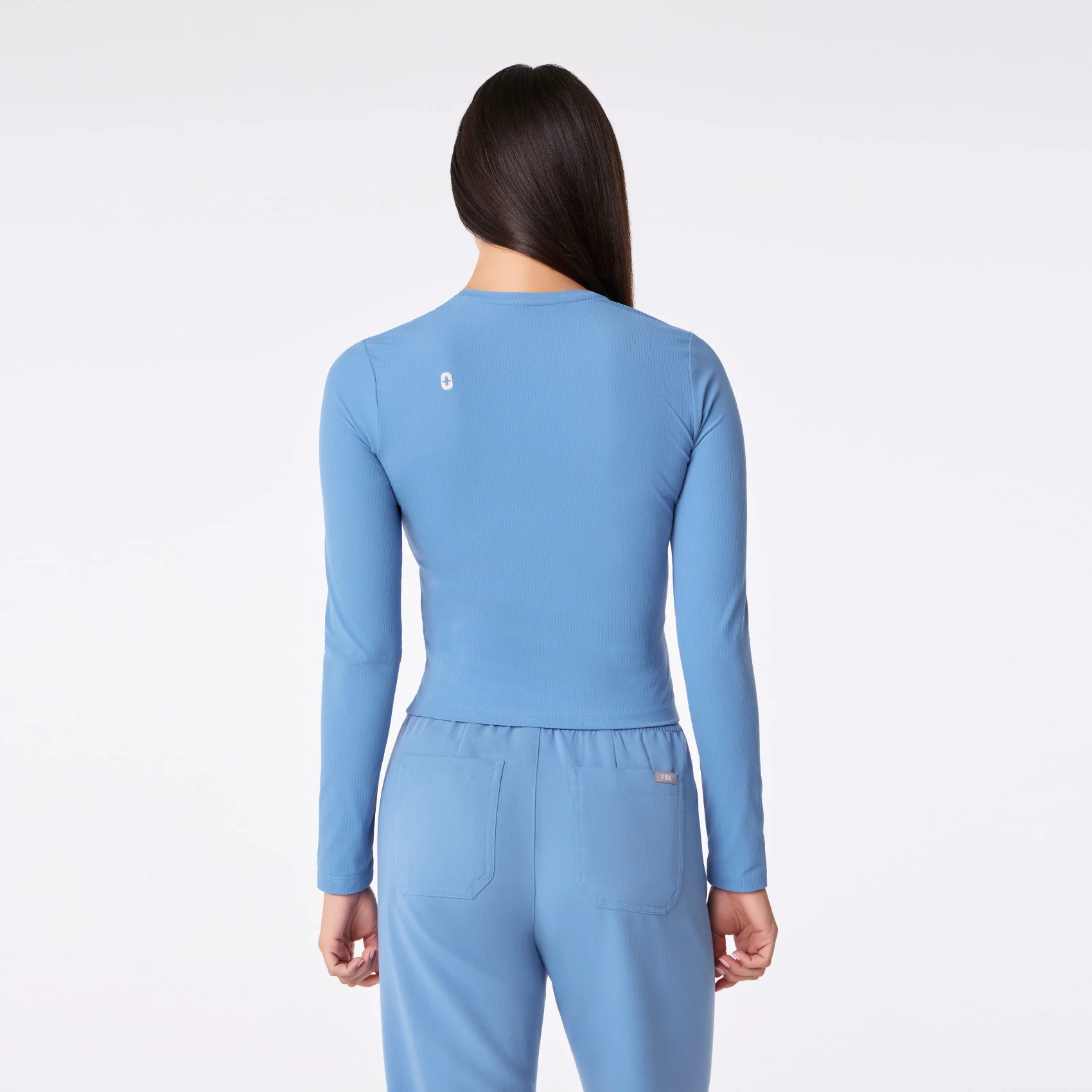 women's Ceil Blue Ribbed Cropped - Longsleeve Underscrub - Image 5