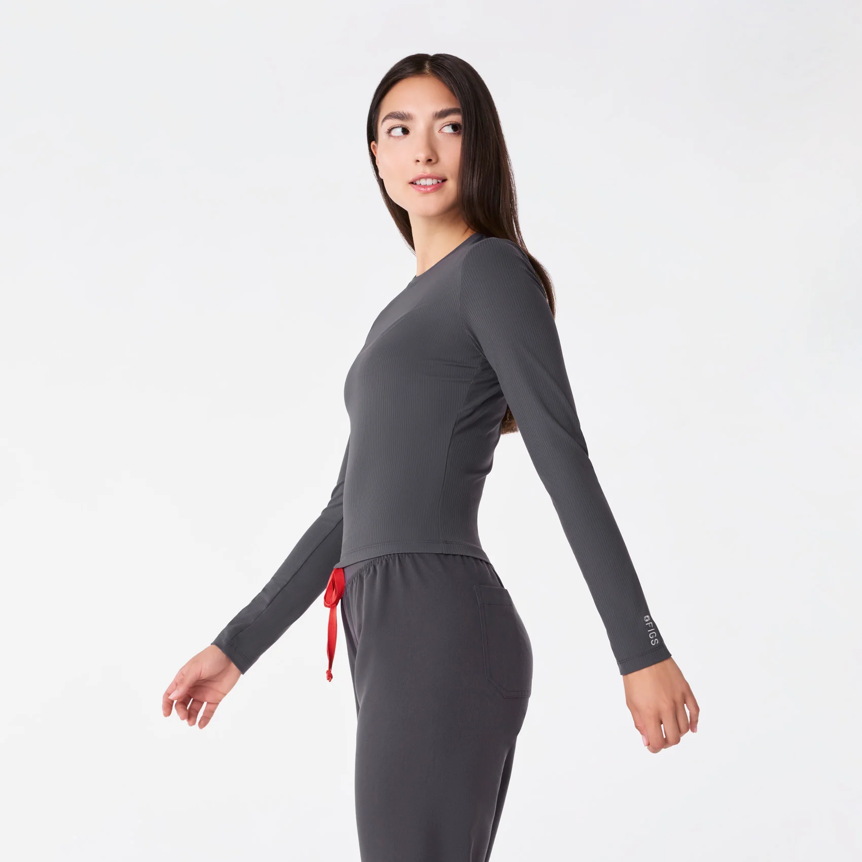 women's Charcoal Ribbed Cropped - Longsleeve Underscrub - Image 4
