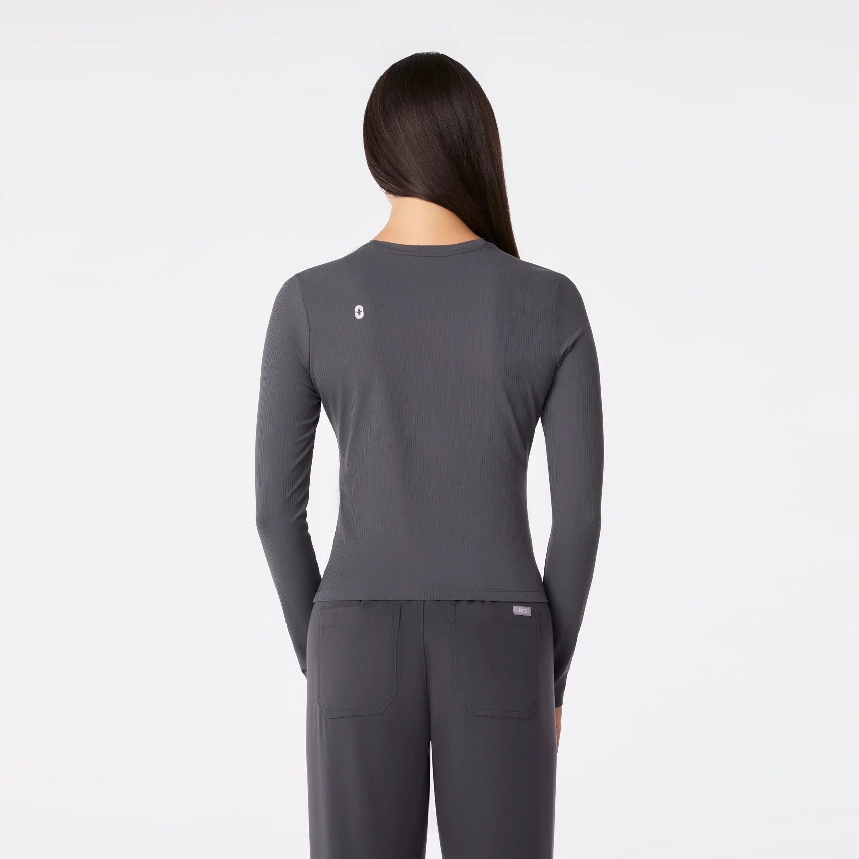 women's Charcoal Ribbed Cropped - Longsleeve Underscrub - Image 5