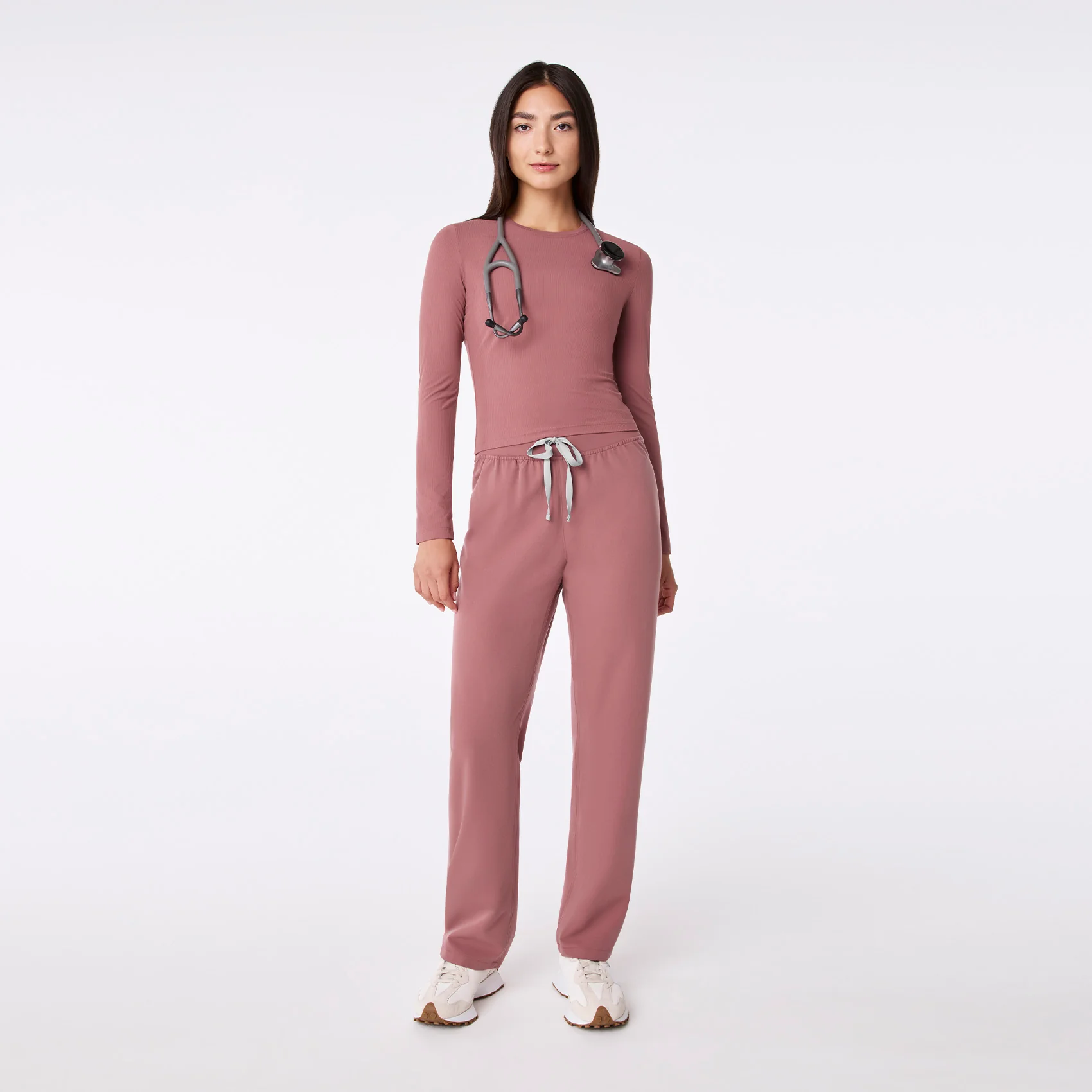 women's Mauve Ribbed Cropped - Longsleeve Underscrub - Image 3