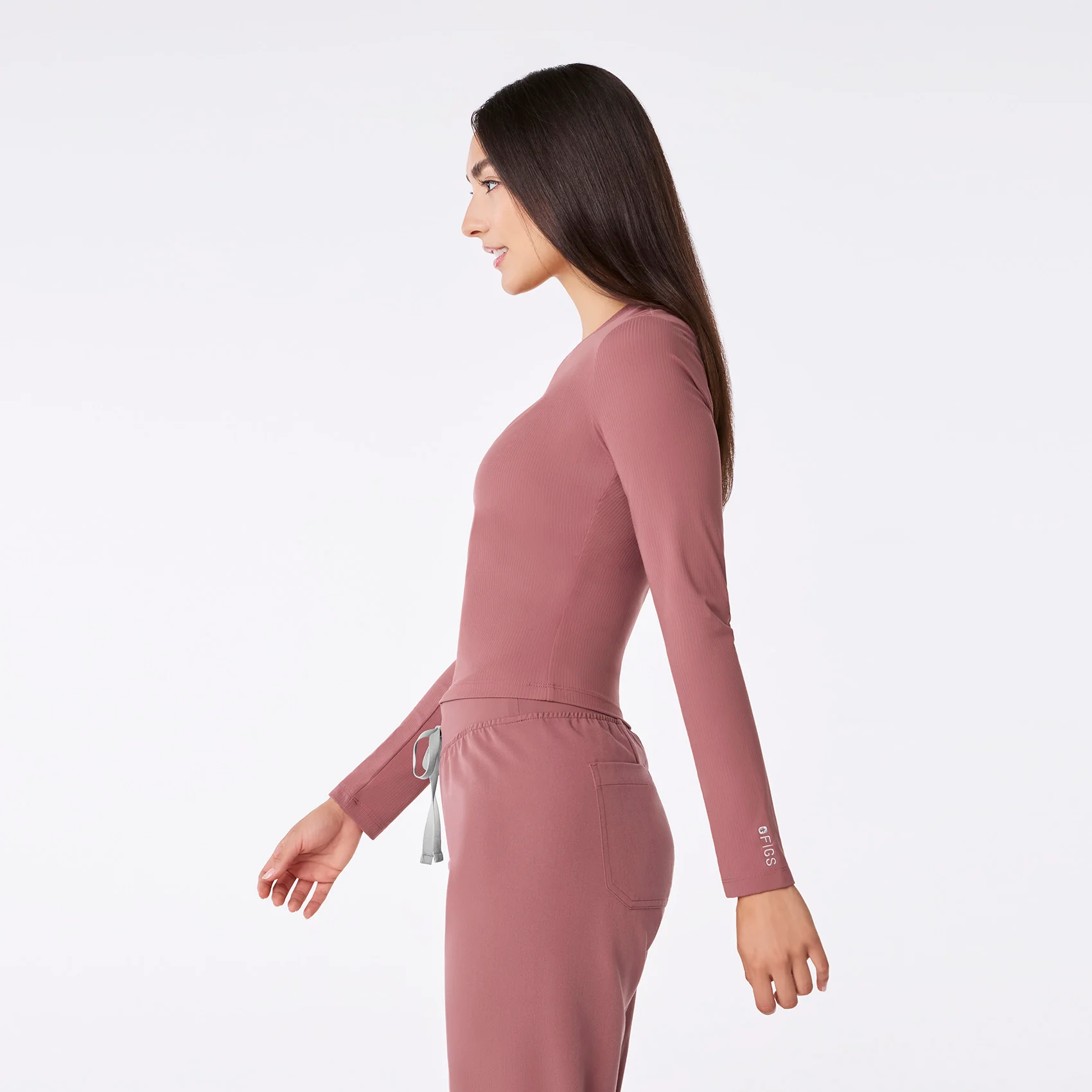 women's Mauve Ribbed Cropped - Longsleeve Underscrub - Image 4