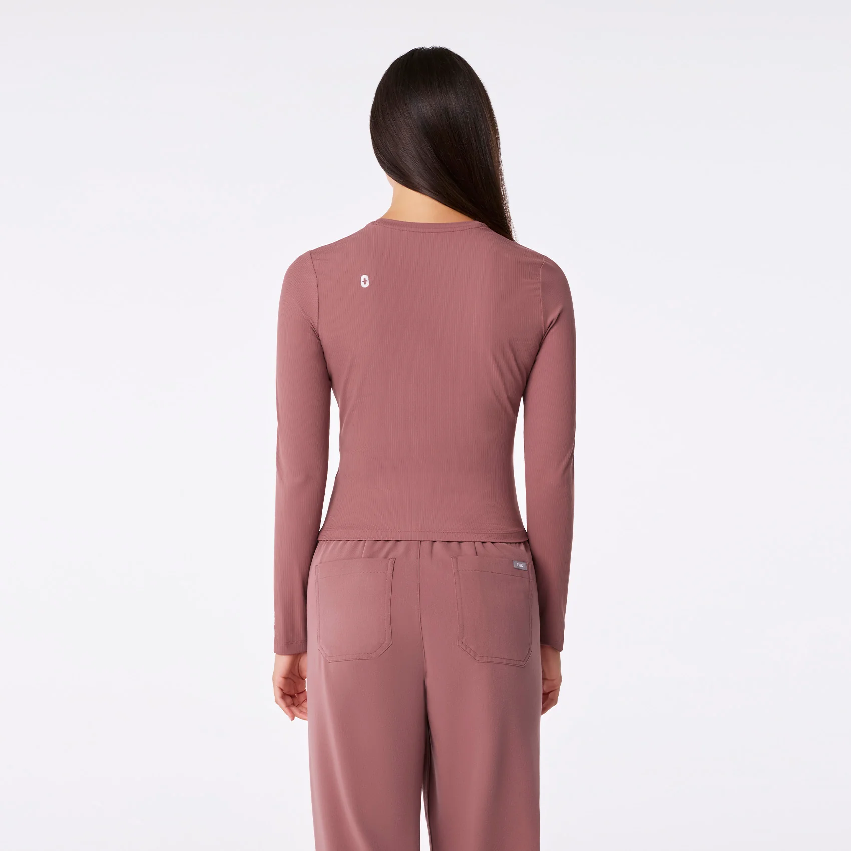women's Mauve Ribbed Cropped - Longsleeve Underscrub - Image 5