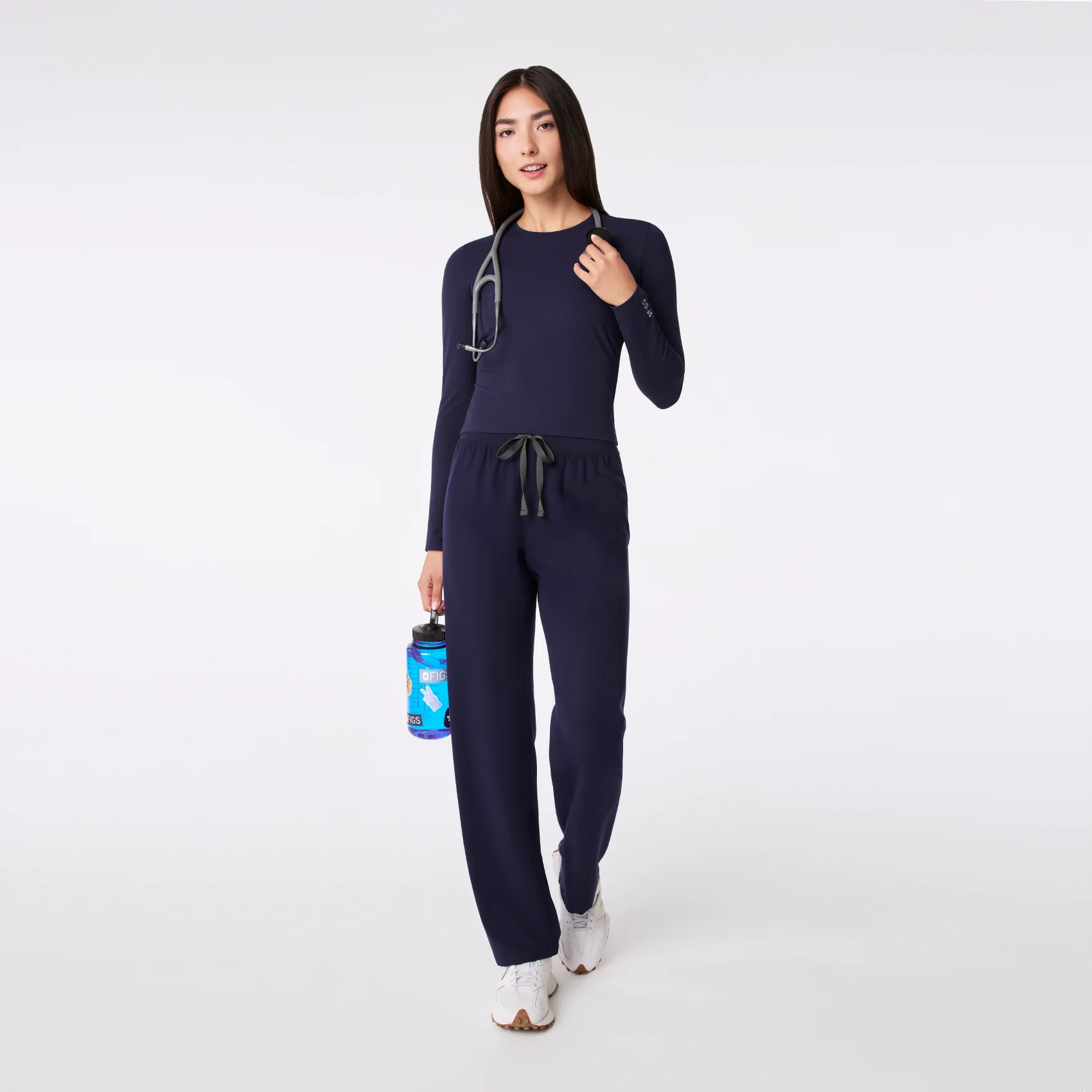 women's Navy Ribbed Cropped - Longsleeve Underscrub - Image 3