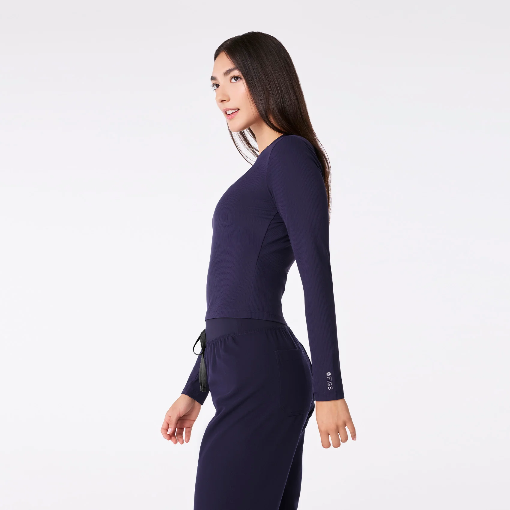 women's Navy Ribbed Cropped - Longsleeve Underscrub - Image 4