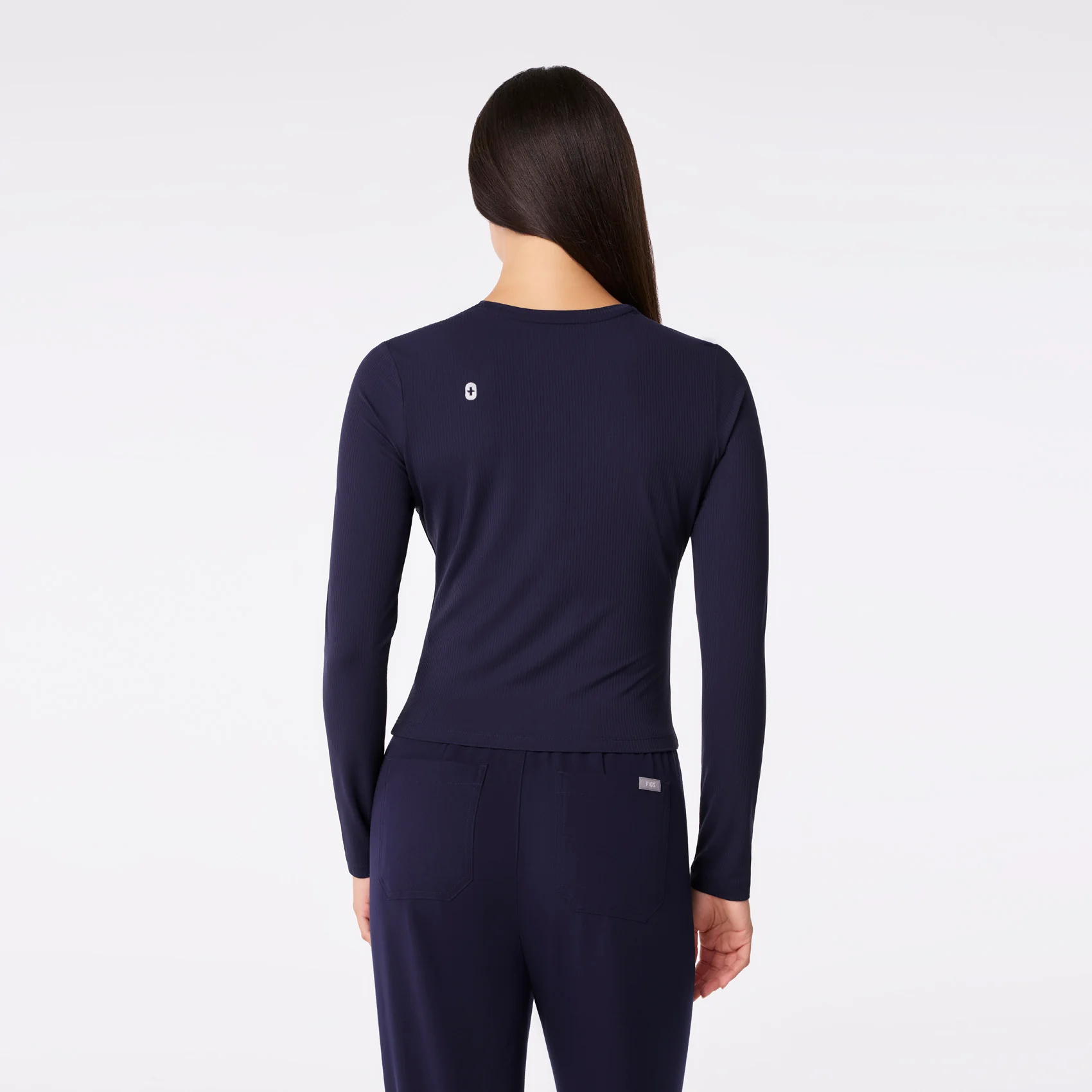 women's Navy Ribbed Cropped - Longsleeve Underscrub - Image 5