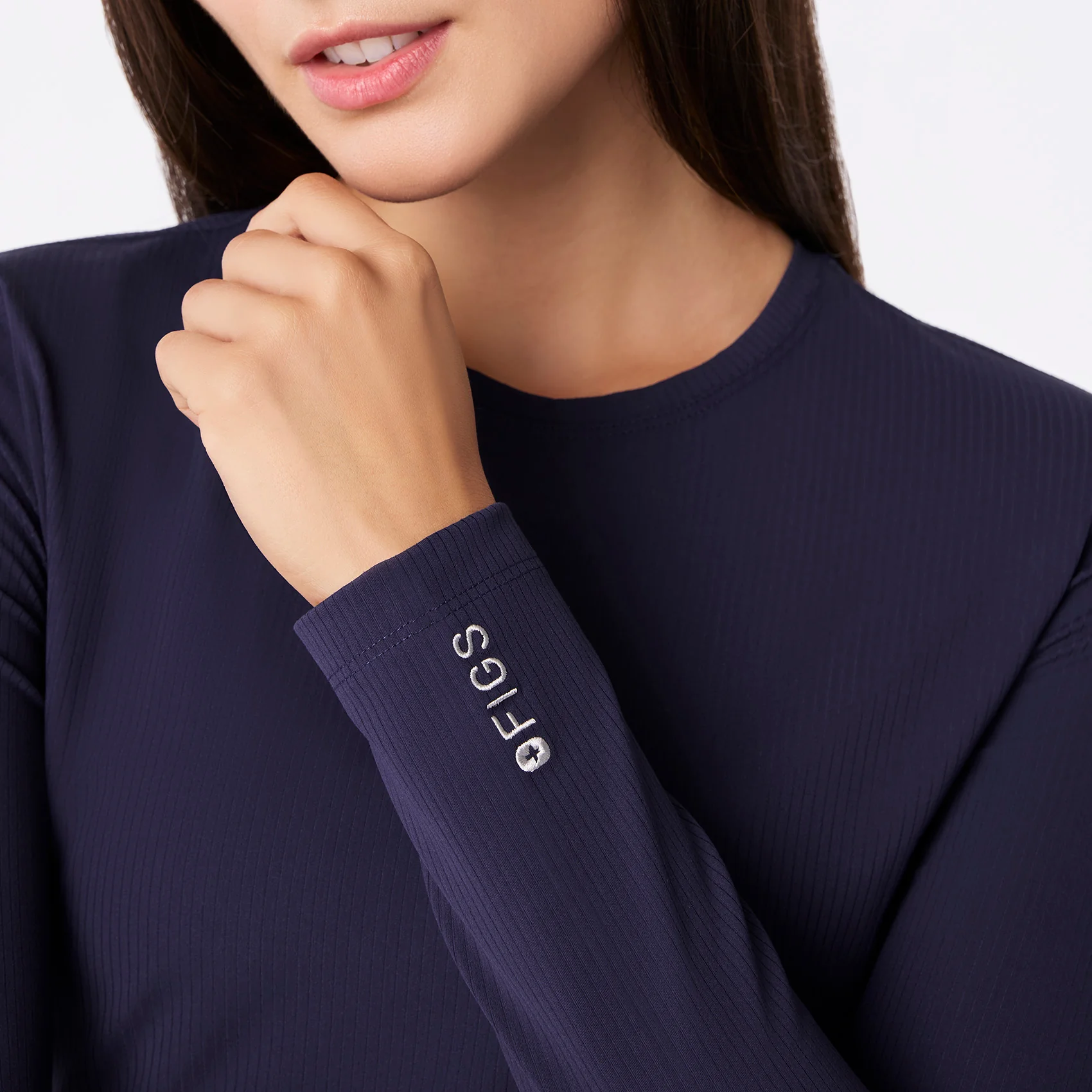 women's Navy Ribbed Cropped - Longsleeve Underscrub - Image 7