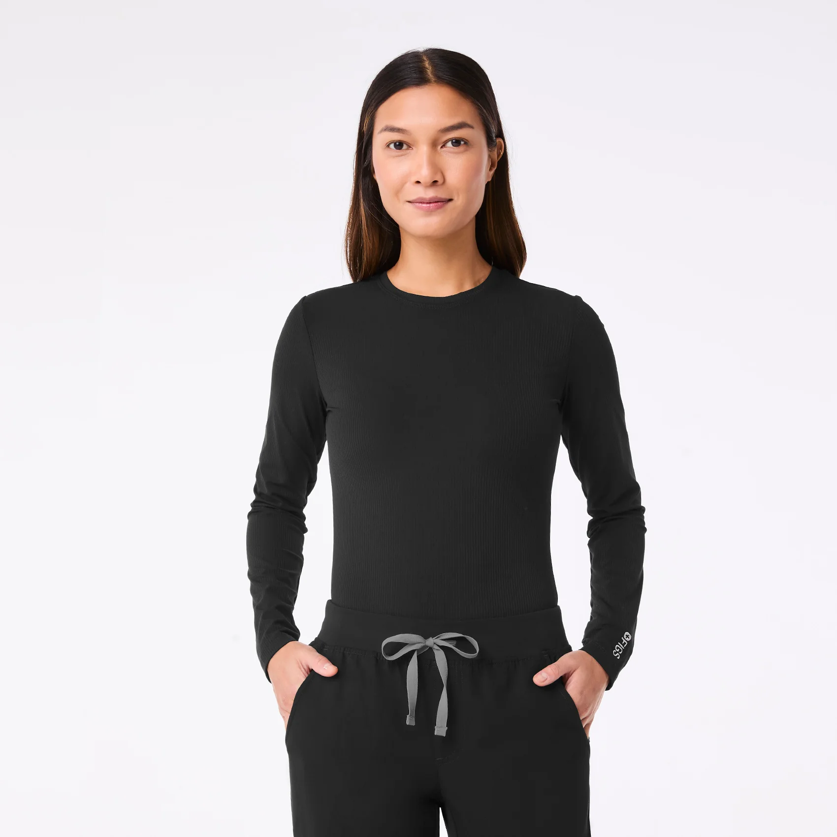 women's Black Ribbed - Longsleeve Underscrub