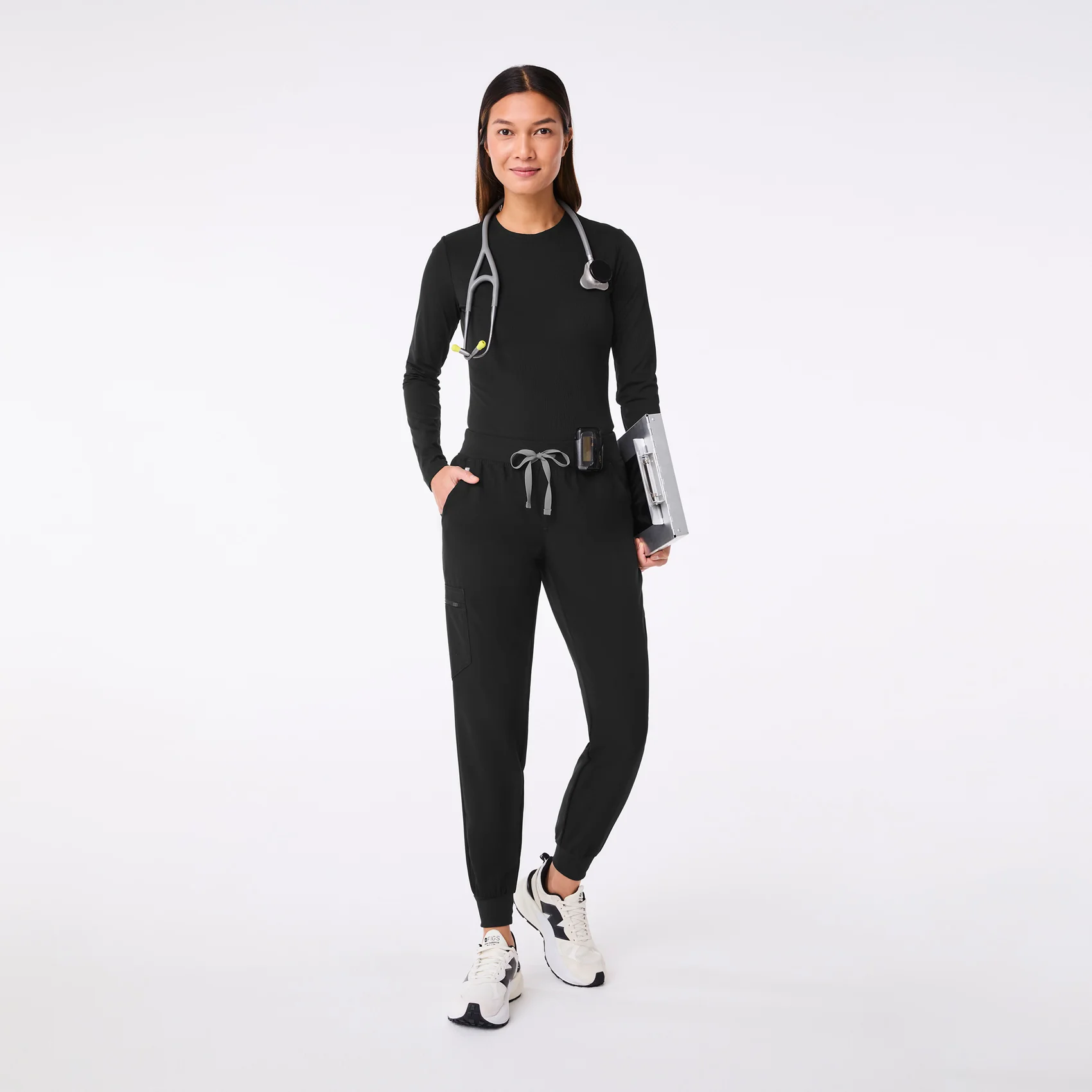 women's Black Ribbed - Longsleeve Underscrub - Image 3