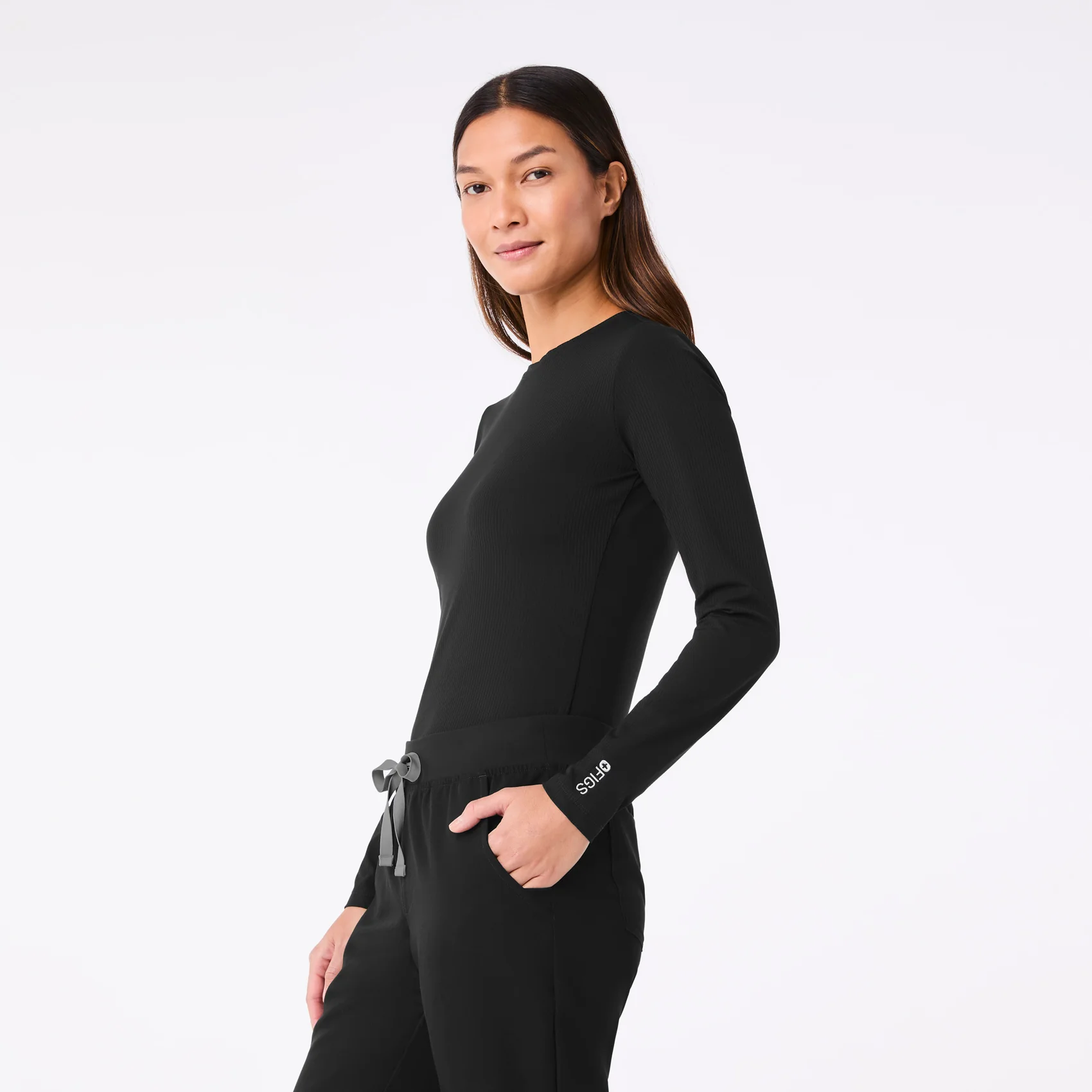 women's Black Ribbed - Longsleeve Underscrub - Image 4
