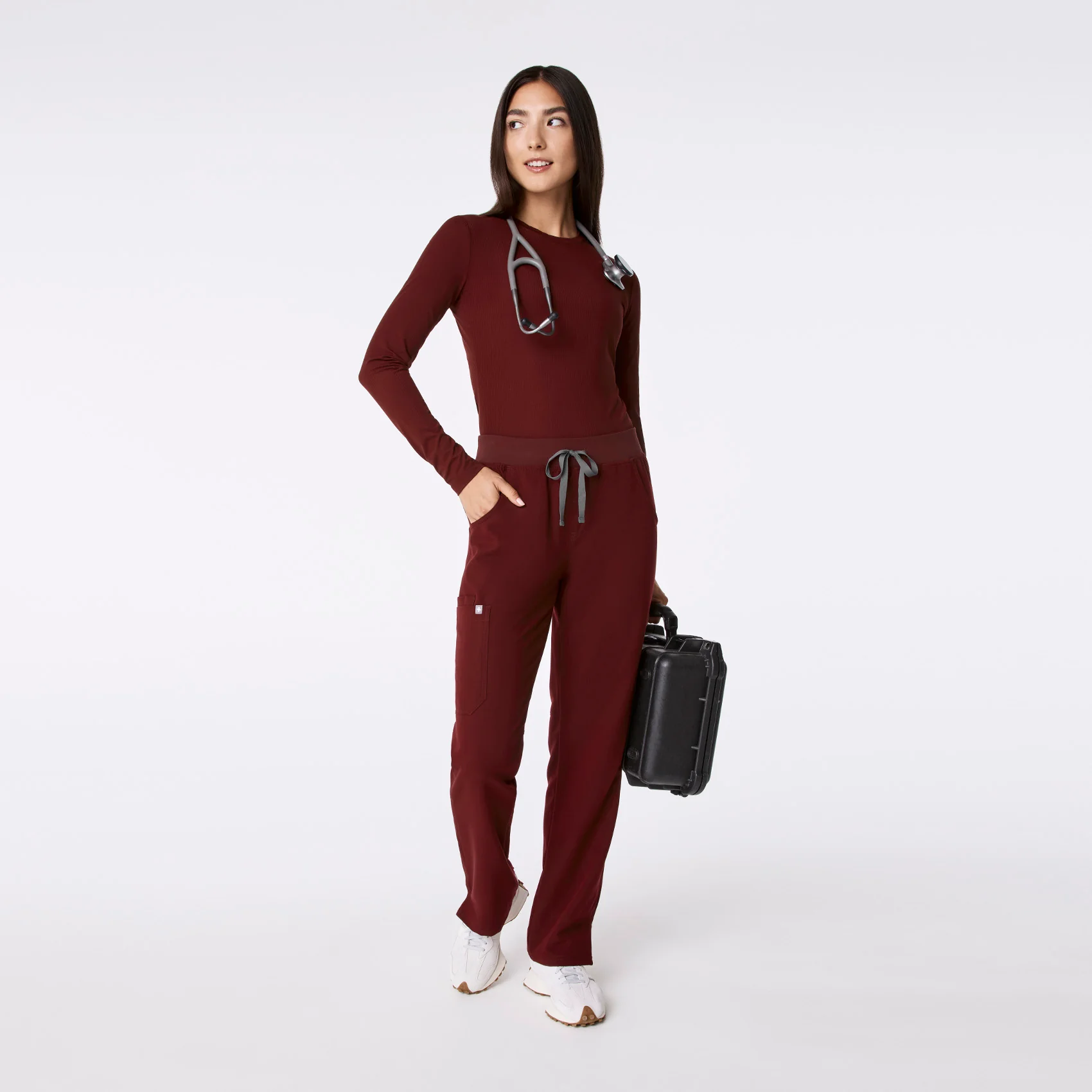 women's Burgundy Ribbed - Longsleeve Underscrub - Image 3