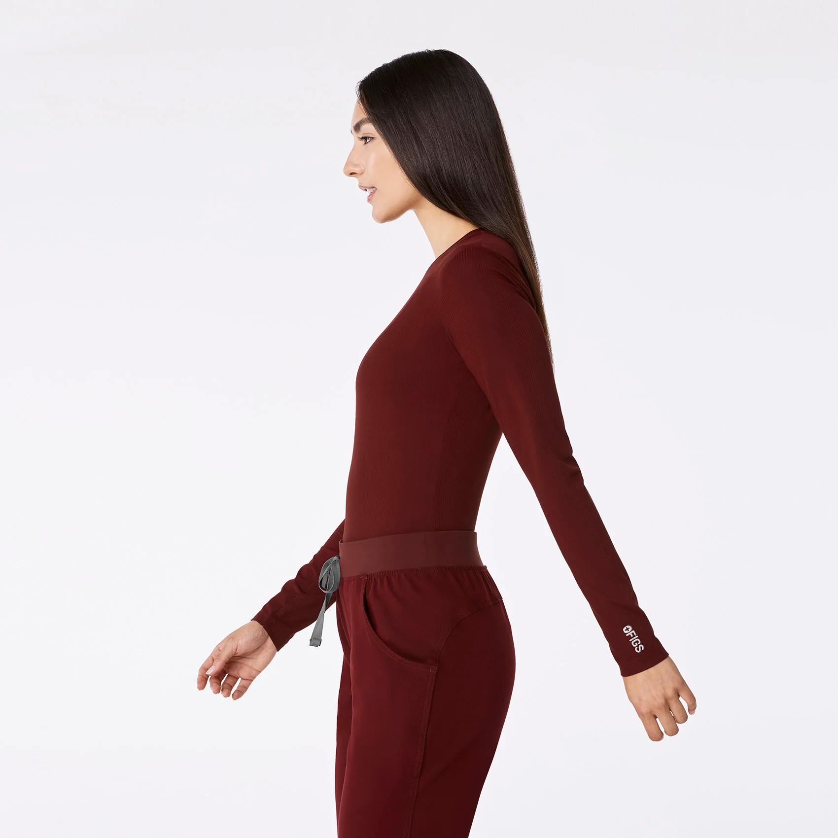 women's Burgundy Ribbed - Longsleeve Underscrub - Image 4