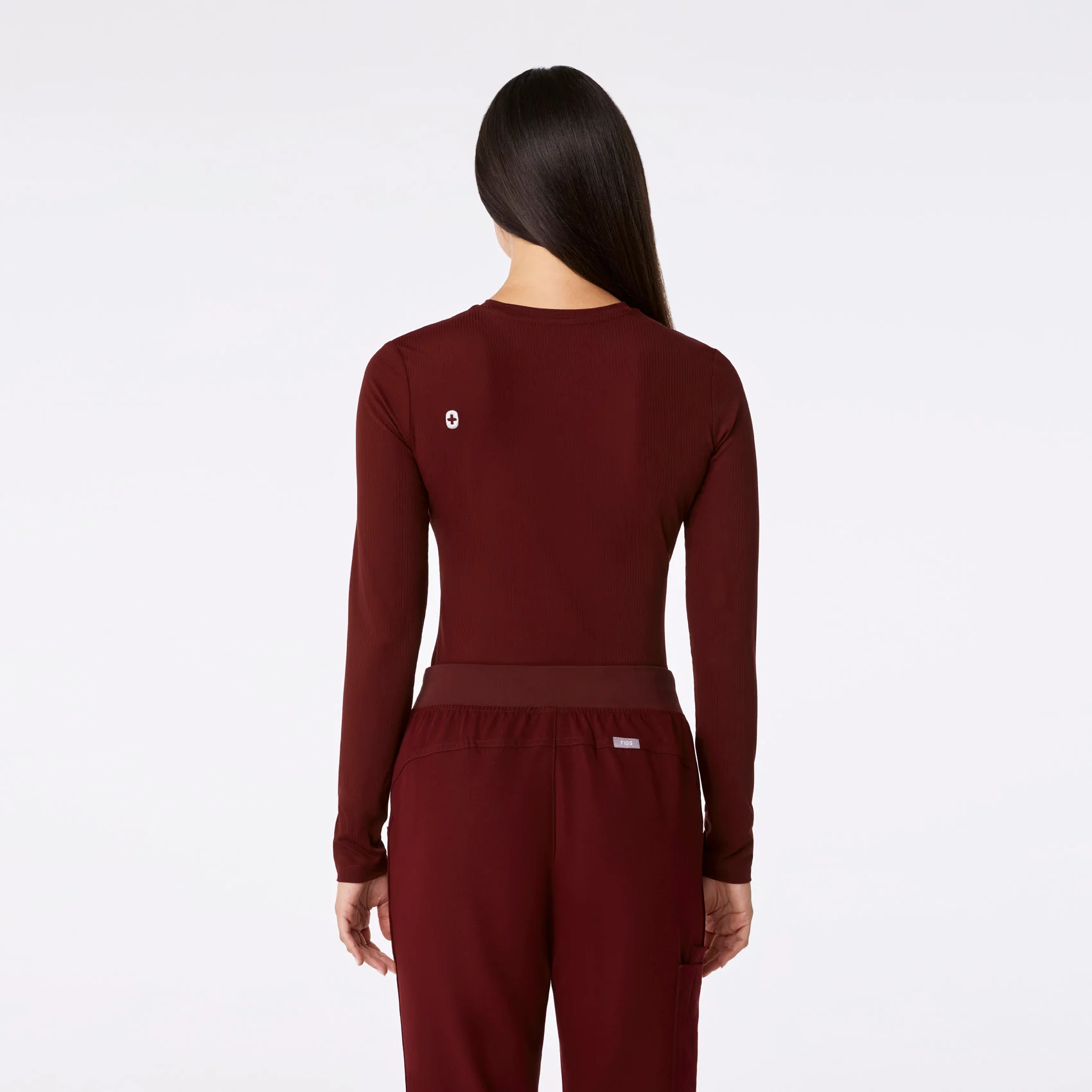 women's Burgundy Ribbed - Longsleeve Underscrub - Image 5
