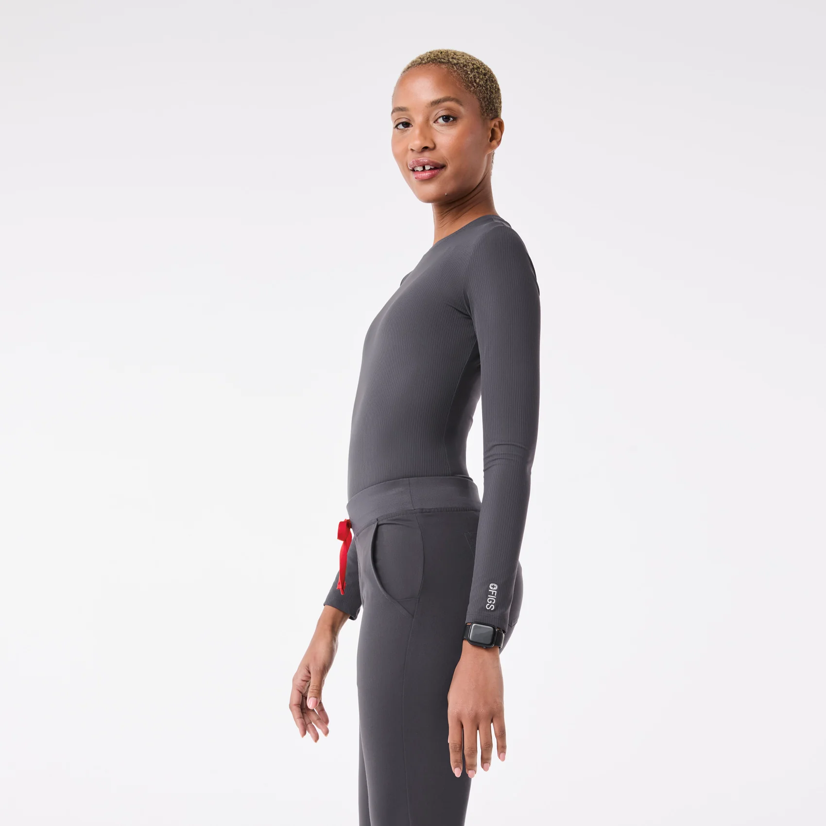 women's Charcoal Ribbed - Longsleeve Underscrub - Image 4